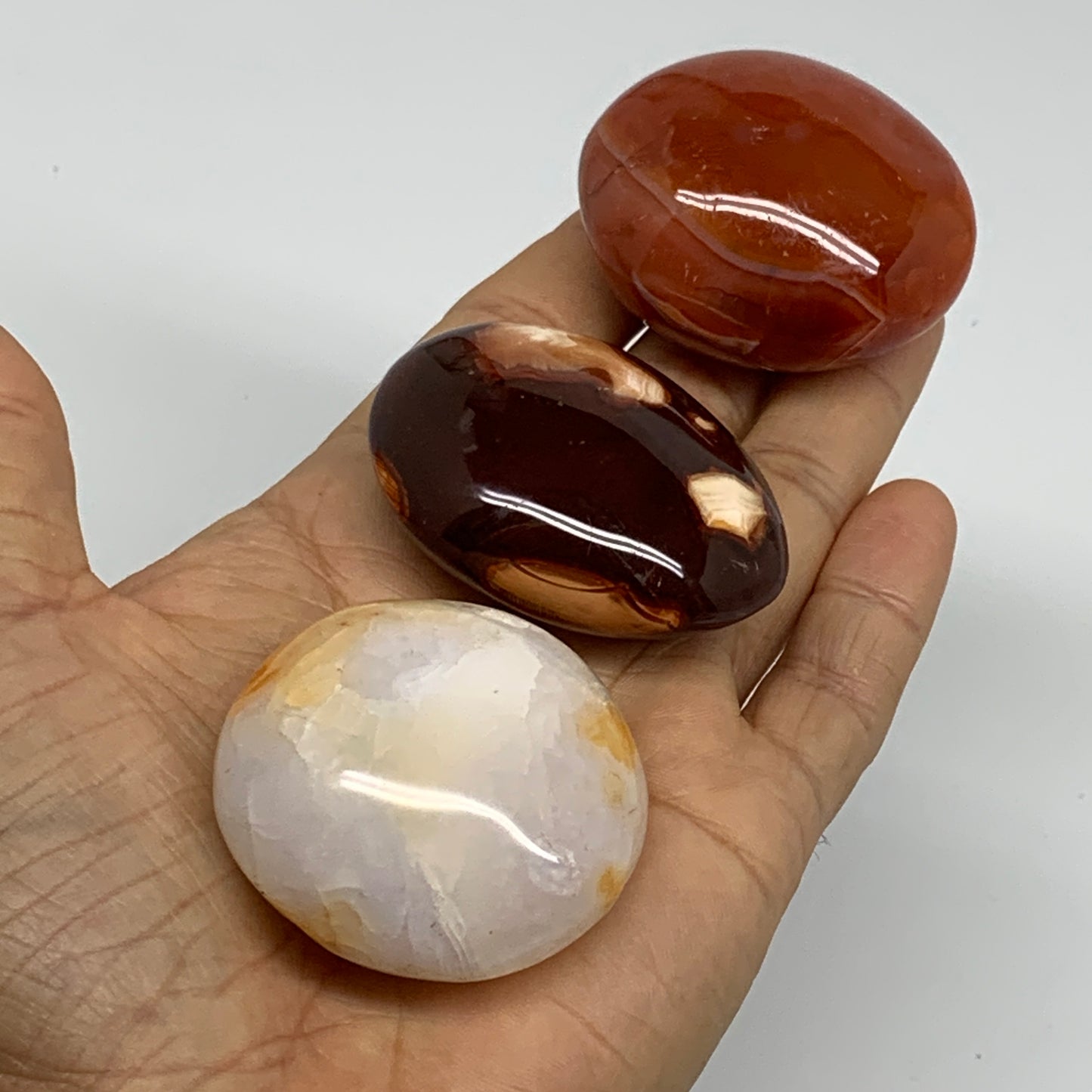 218g, 1.8"-2", 3pcs, Red Carnelian Palm-Stone Gem Crystal Polished, B37617