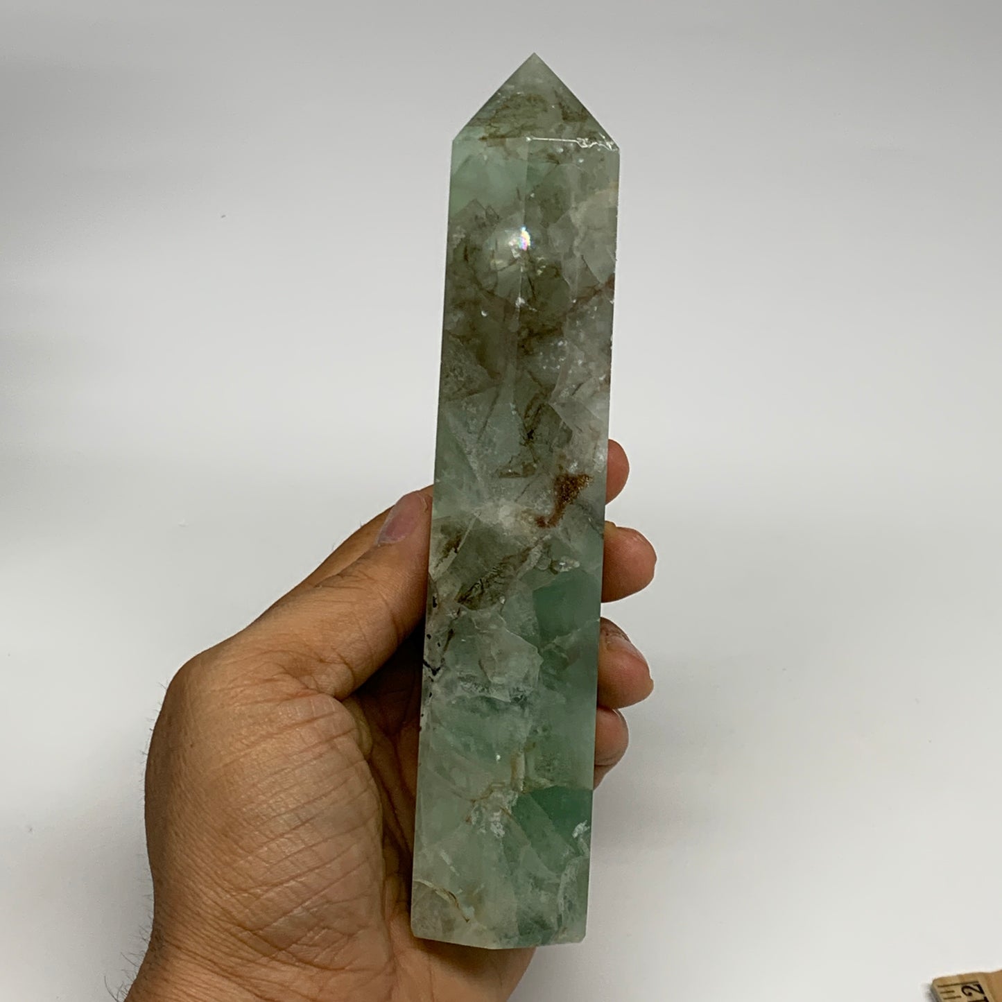 1.02 lbs, 6.4"x1.5"x1.3" Natural Fluorite Tower Obelisk Point Crystal, B29671