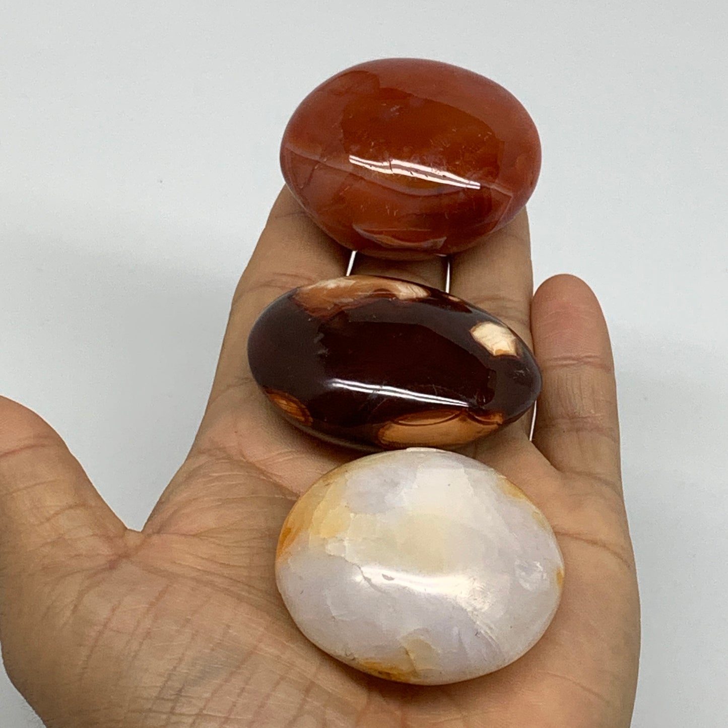 218g, 1.8"-2", 3pcs, Red Carnelian Palm-Stone Gem Crystal Polished, B37617