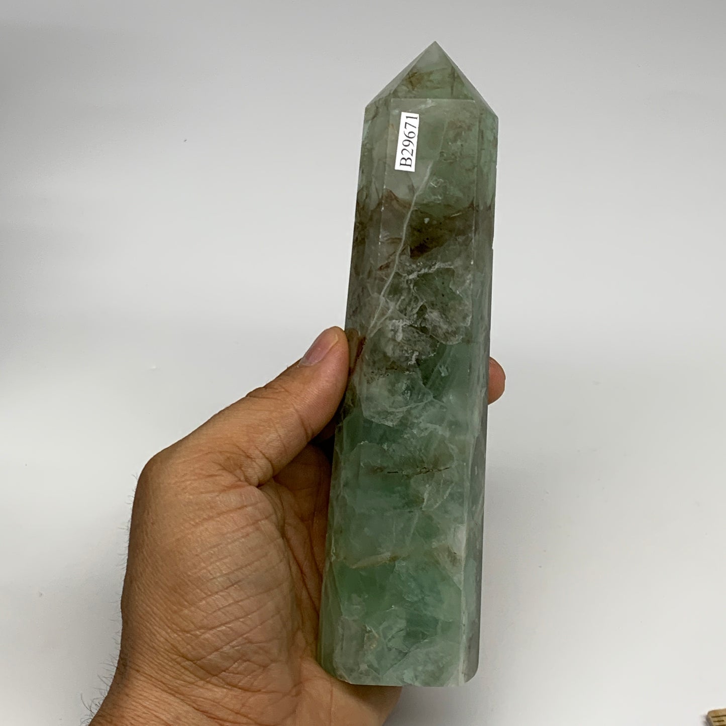 1.02 lbs, 6.4"x1.5"x1.3" Natural Fluorite Tower Obelisk Point Crystal, B29671