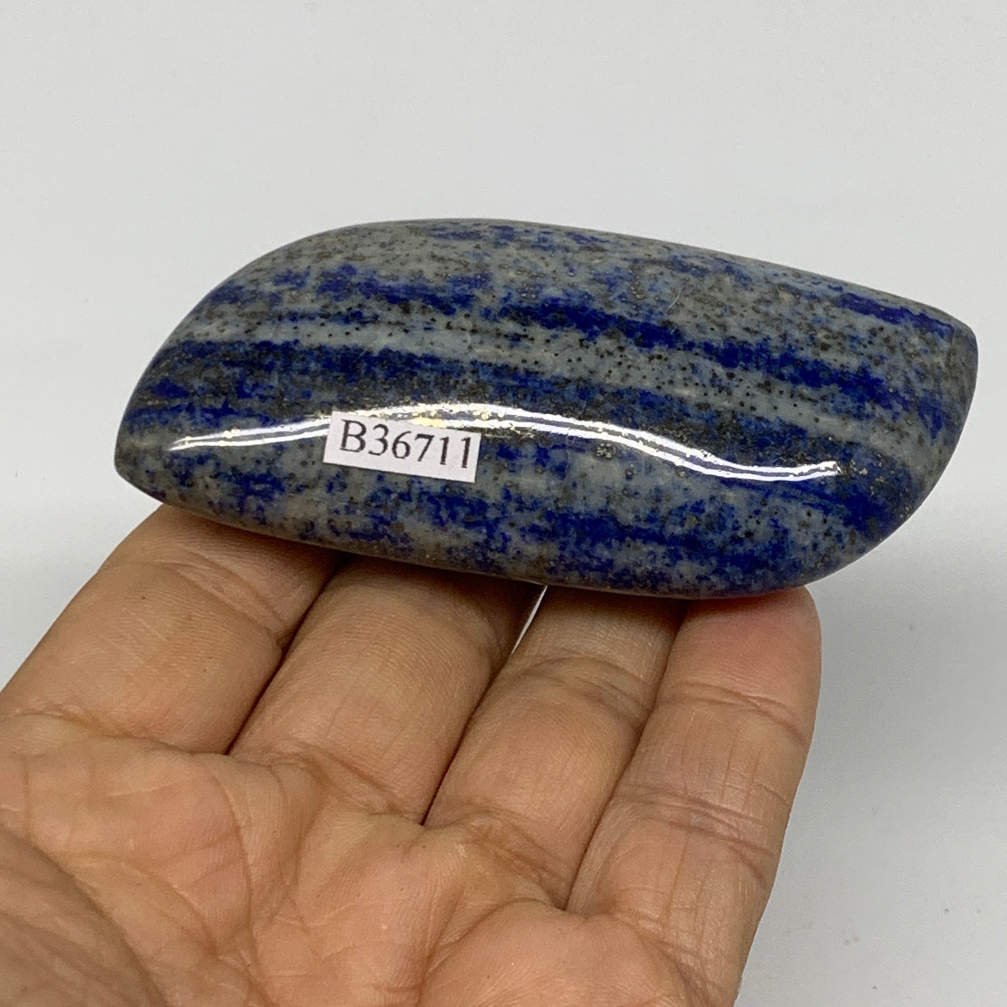 109.9g, 3.1"x1.5"x0.9", Natural Lapis Lazuli Palm Stone @Afghanistan, B36711