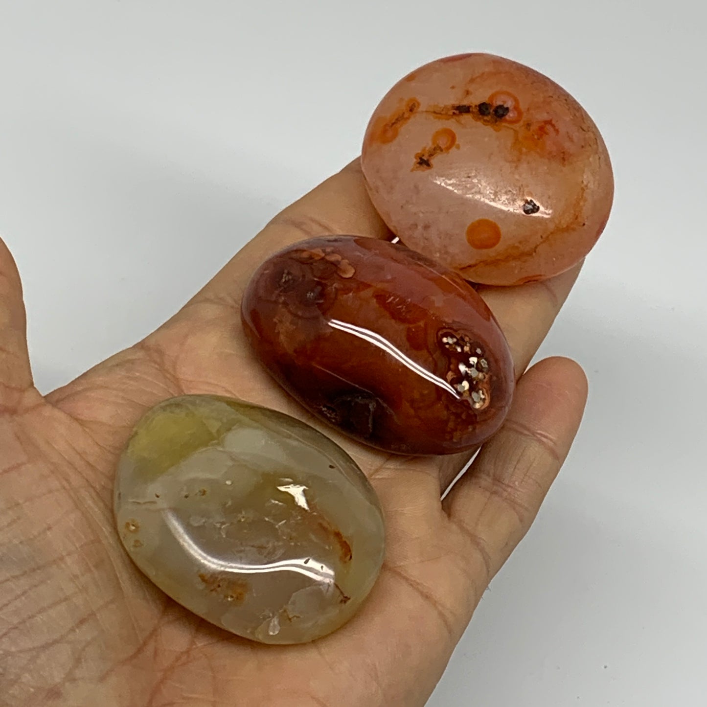 201g, 1.9"-2", 3pcs, Red Carnelian Palm-Stone Gem Crystal Polished, B37618