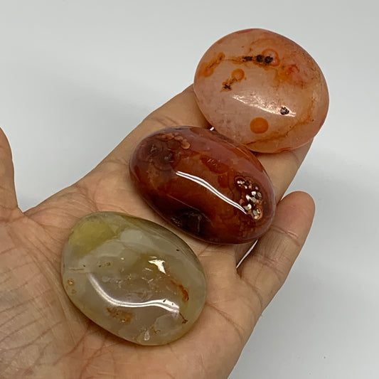 201g, 1.9"-2", 3pcs, Red Carnelian Palm-Stone Gem Crystal Polished, B37618