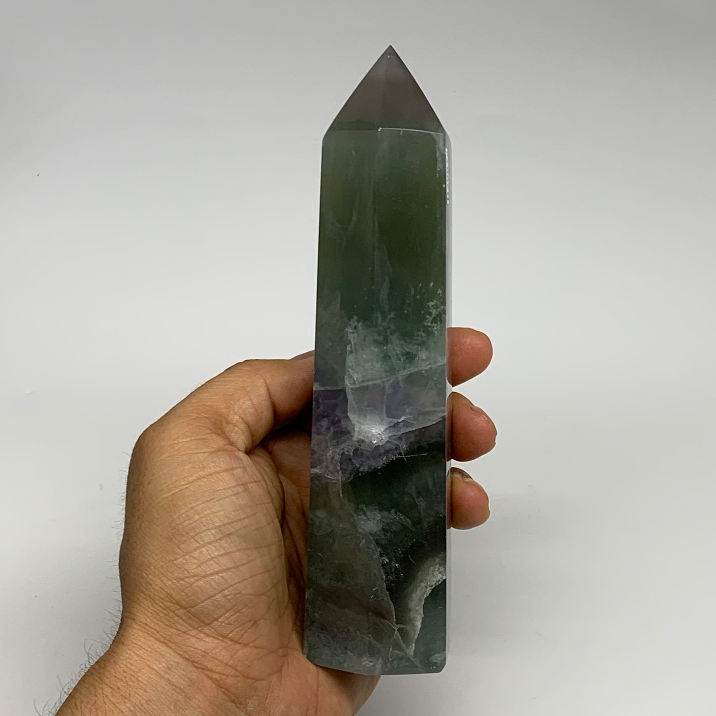 1.42 lbs, 6.5"x1.9"x1.4" Natural Fluorite Tower Obelisk Point Crystal, B29672