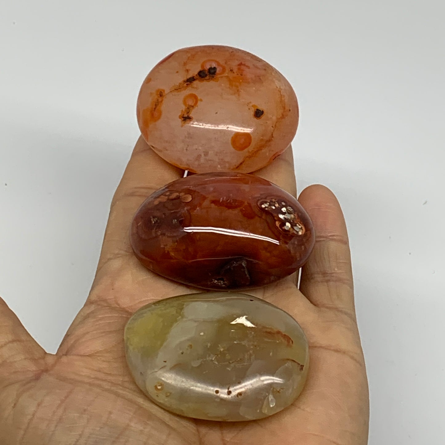 201g, 1.9"-2", 3pcs, Red Carnelian Palm-Stone Gem Crystal Polished, B37618