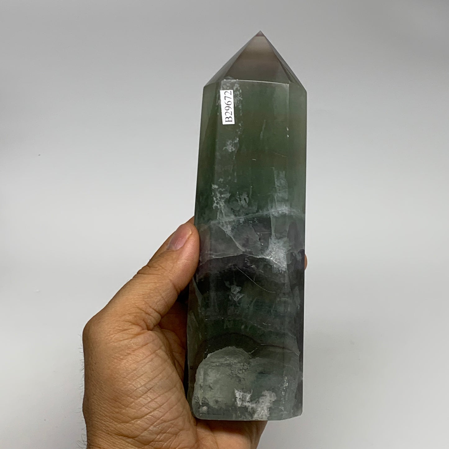1.42 lbs, 6.5"x1.9"x1.4" Natural Fluorite Tower Obelisk Point Crystal, B29672