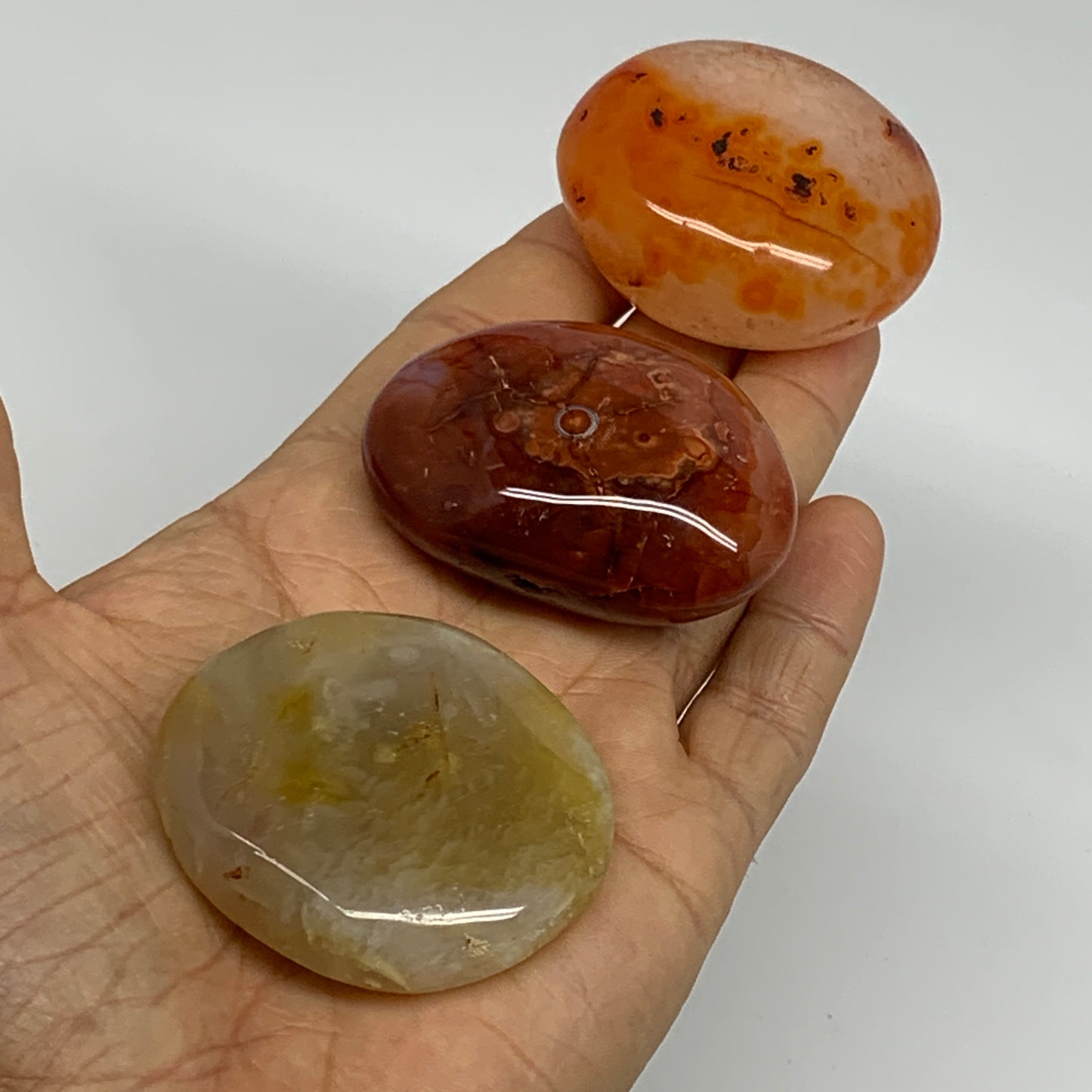 201g, 1.9"-2", 3pcs, Red Carnelian Palm-Stone Gem Crystal Polished, B37618