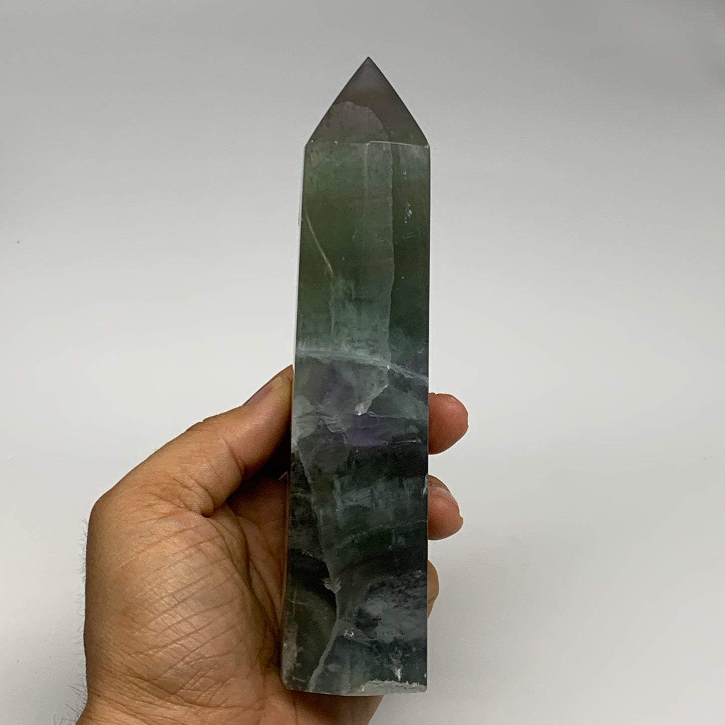 1.42 lbs, 6.5"x1.9"x1.4" Natural Fluorite Tower Obelisk Point Crystal, B29672