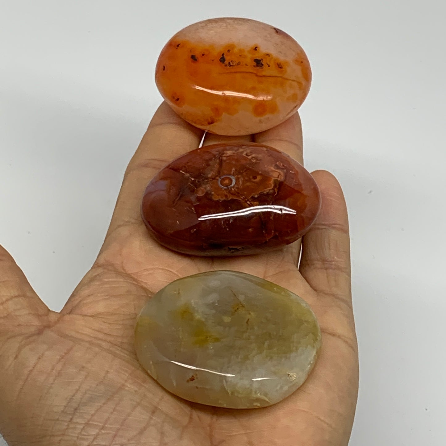 201g, 1.9"-2", 3pcs, Red Carnelian Palm-Stone Gem Crystal Polished, B37618