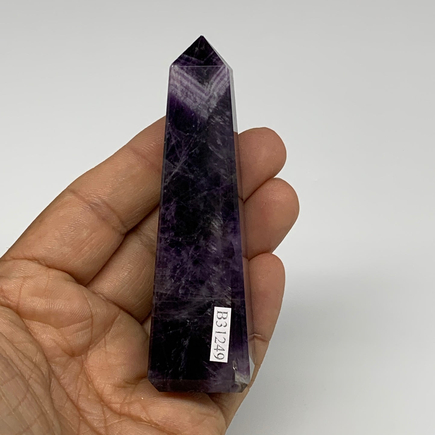 89.3g, 3.5"x1"x1" Natural Amethyst Tower Point Obelisk @Brazil, B31249