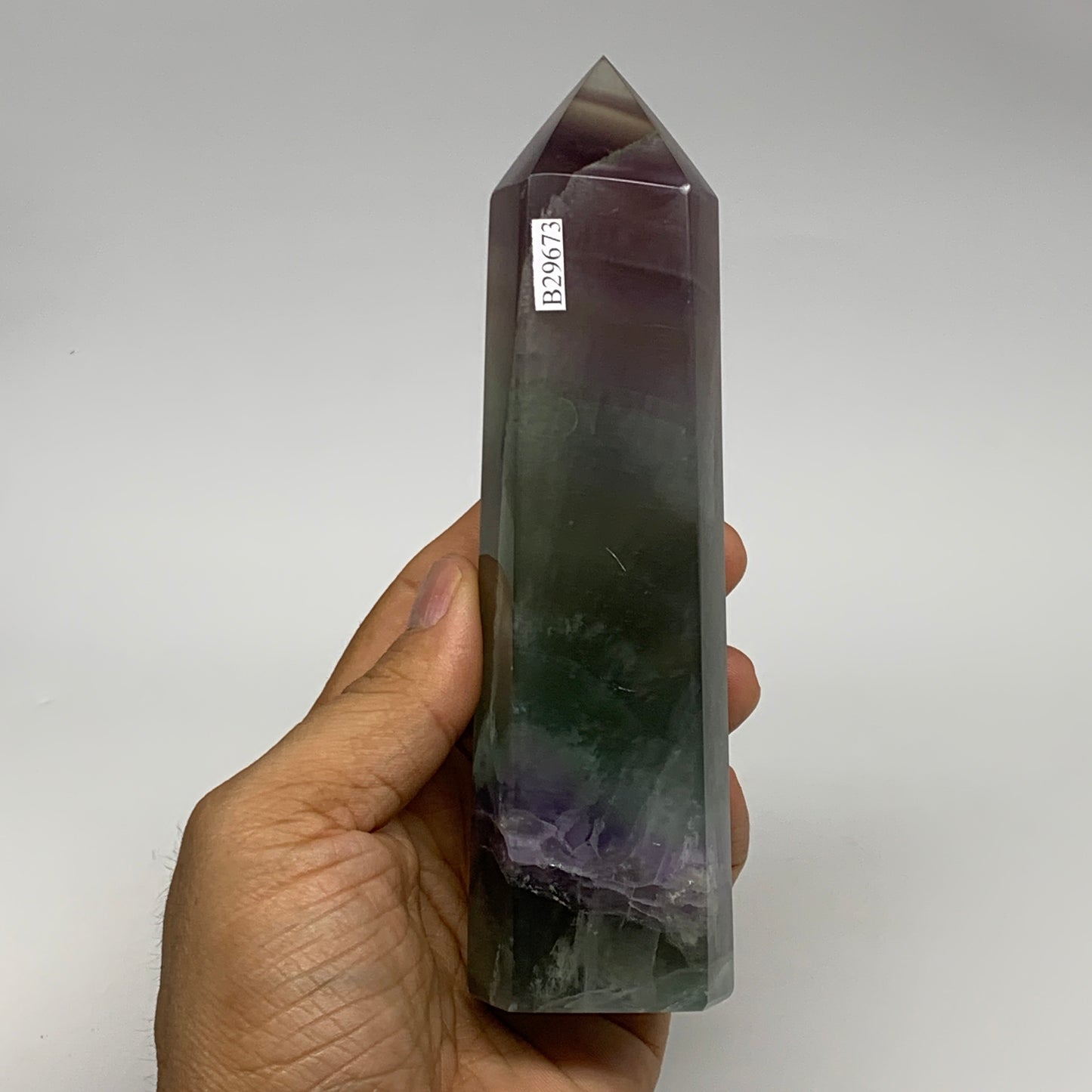1.12 lbs, 6"x1.6"x1.4" Natural Fluorite Tower Obelisk Point Crystal, B29673