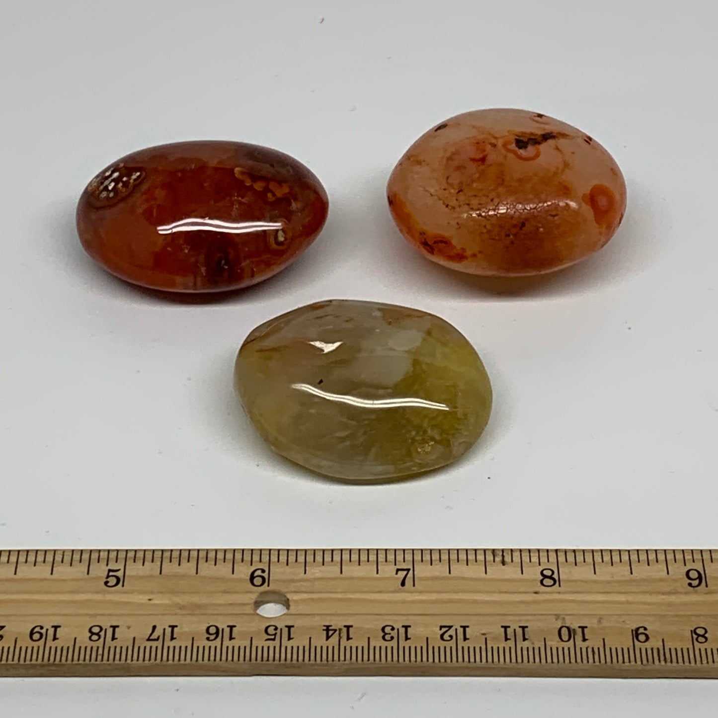 201g, 1.9"-2", 3pcs, Red Carnelian Palm-Stone Gem Crystal Polished, B37618