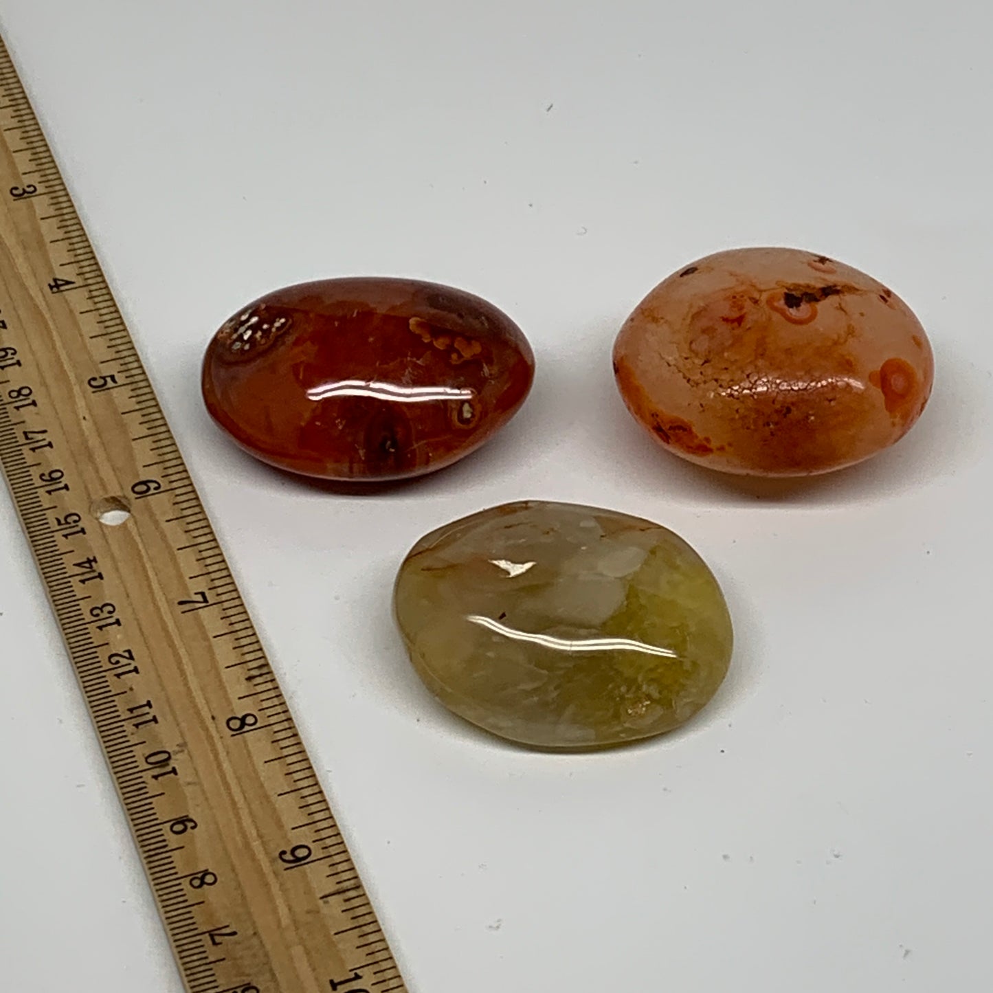 201g, 1.9"-2", 3pcs, Red Carnelian Palm-Stone Gem Crystal Polished, B37618