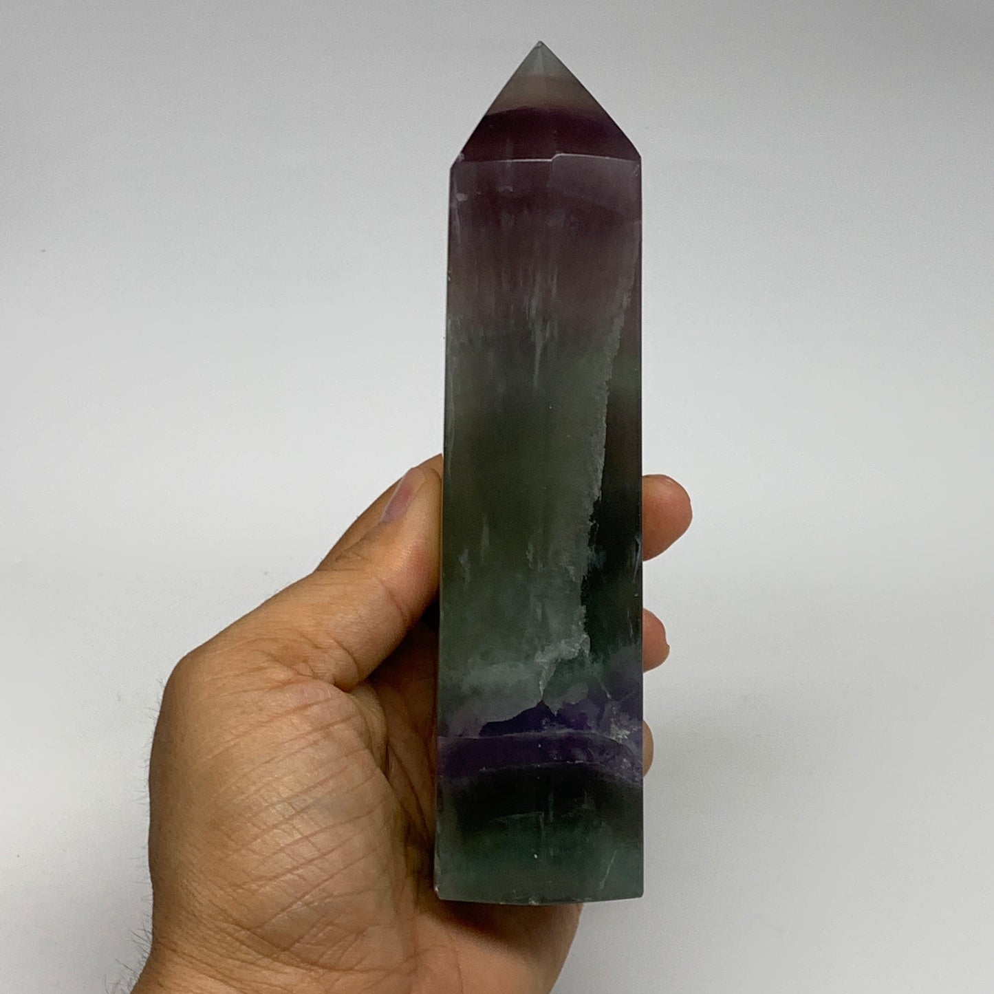 1.12 lbs, 6"x1.6"x1.4" Natural Fluorite Tower Obelisk Point Crystal, B29673