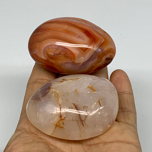 177.8g, 2.2"-2.3", 2pcs, Red Carnelian Palm-Stone Gem Crystal Polished, B37619