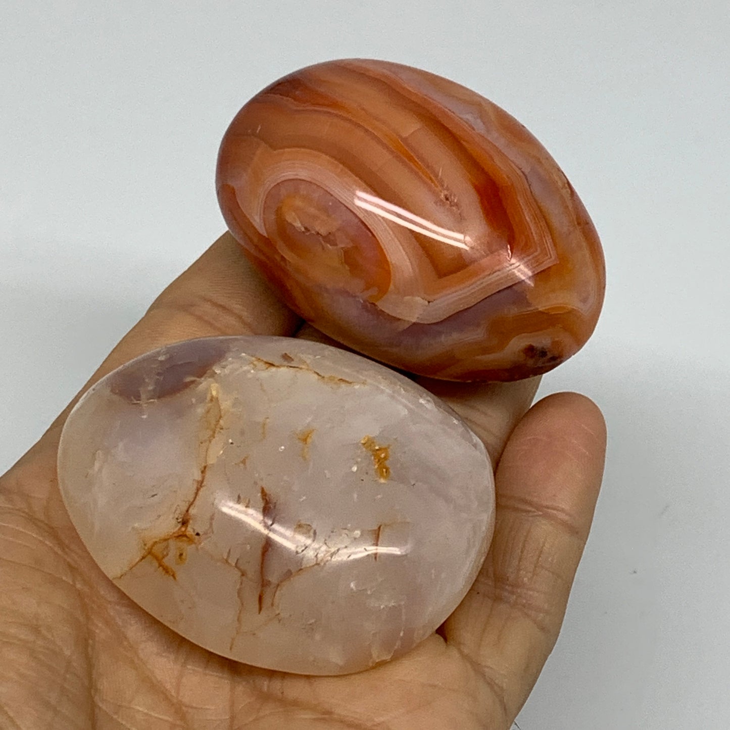 177.8g, 2.2"-2.3", 2pcs, Red Carnelian Palm-Stone Gem Crystal Polished, B37619