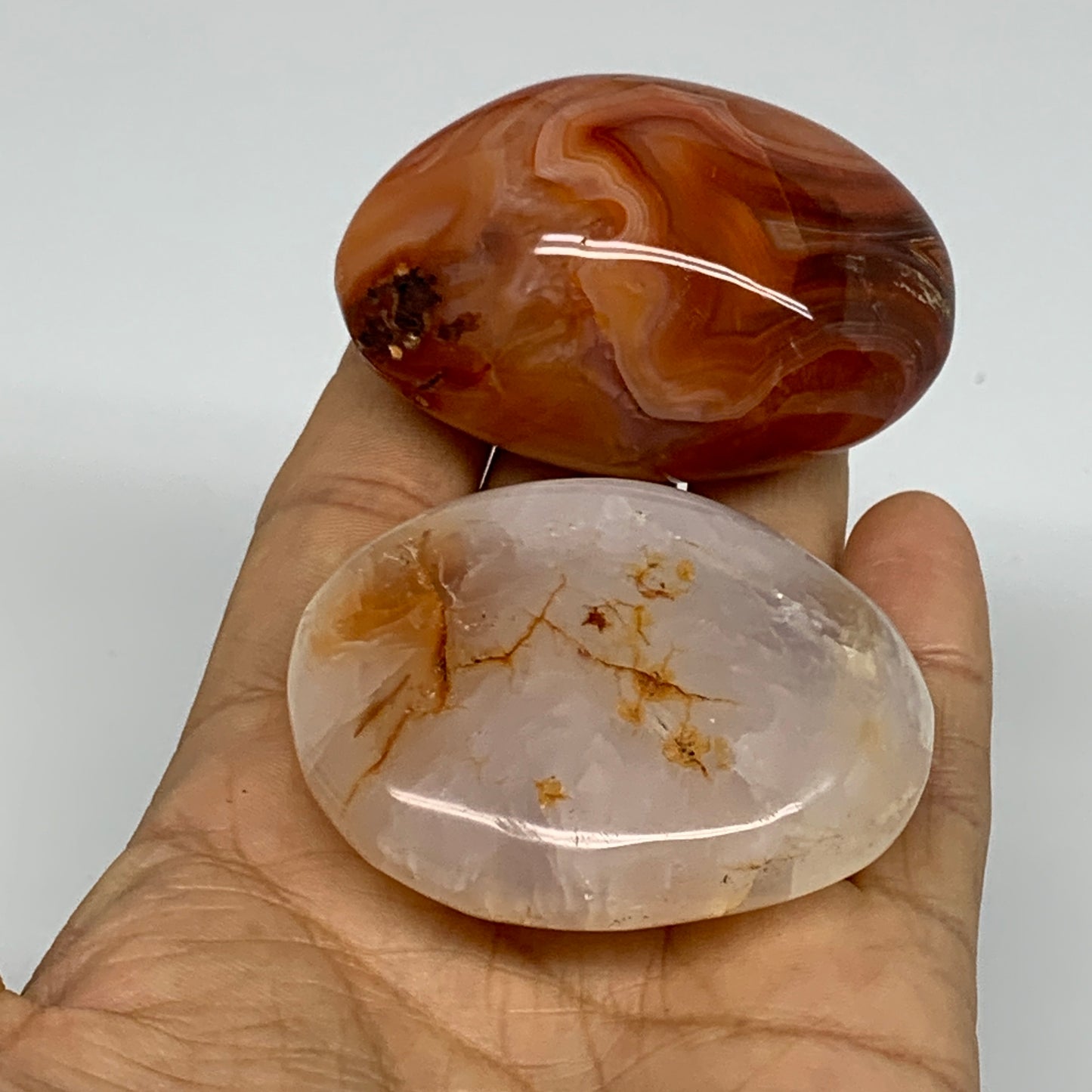 177.8g, 2.2"-2.3", 2pcs, Red Carnelian Palm-Stone Gem Crystal Polished, B37619