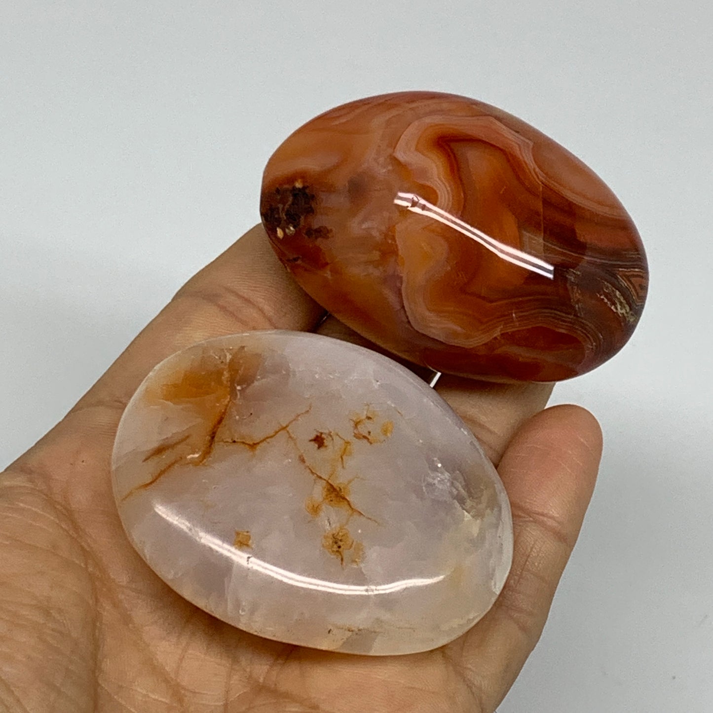 177.8g, 2.2"-2.3", 2pcs, Red Carnelian Palm-Stone Gem Crystal Polished, B37619
