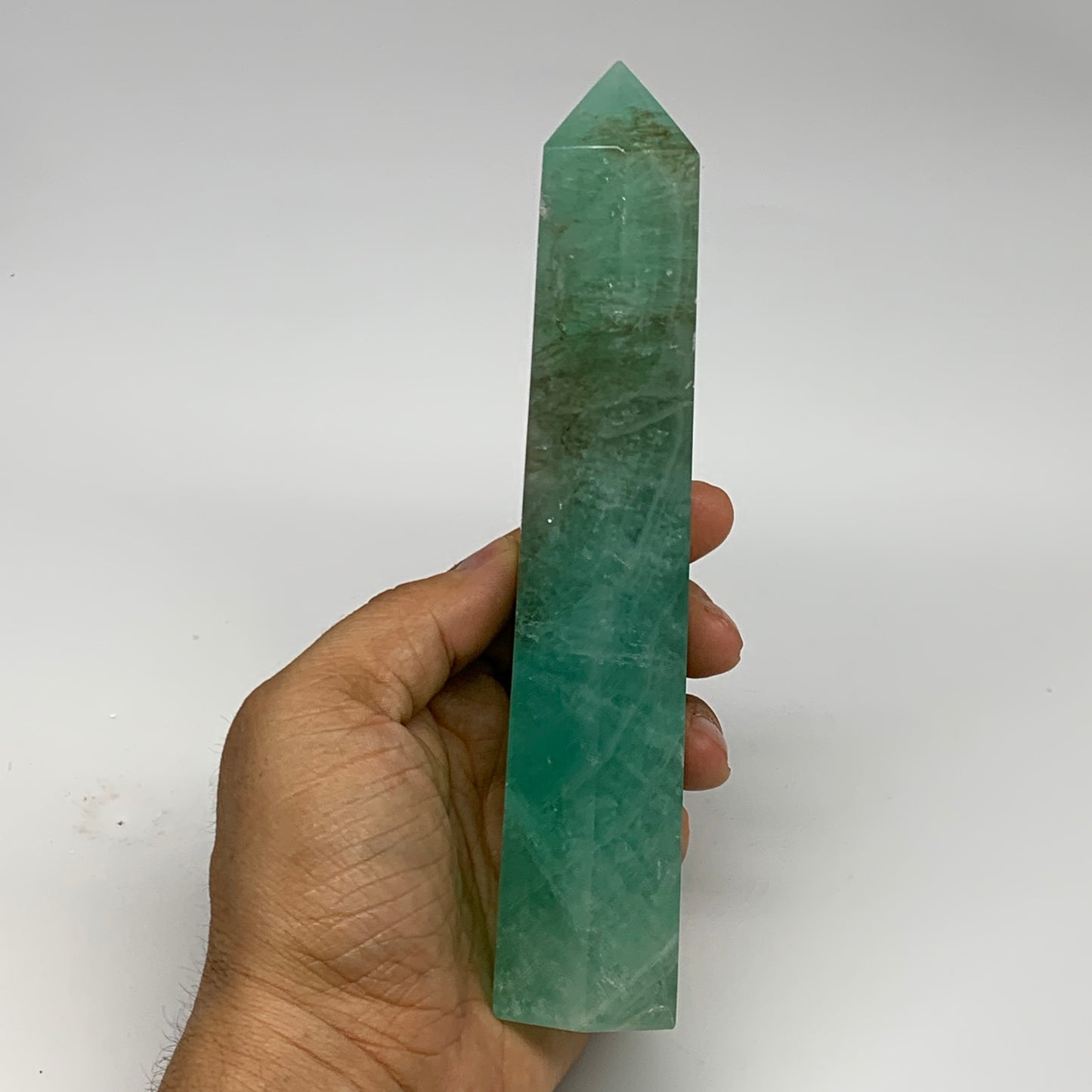 1.14 lbs, 6.9"x1.5"x1.3" Natural Fluorite Tower Obelisk Point Crystal, B29674