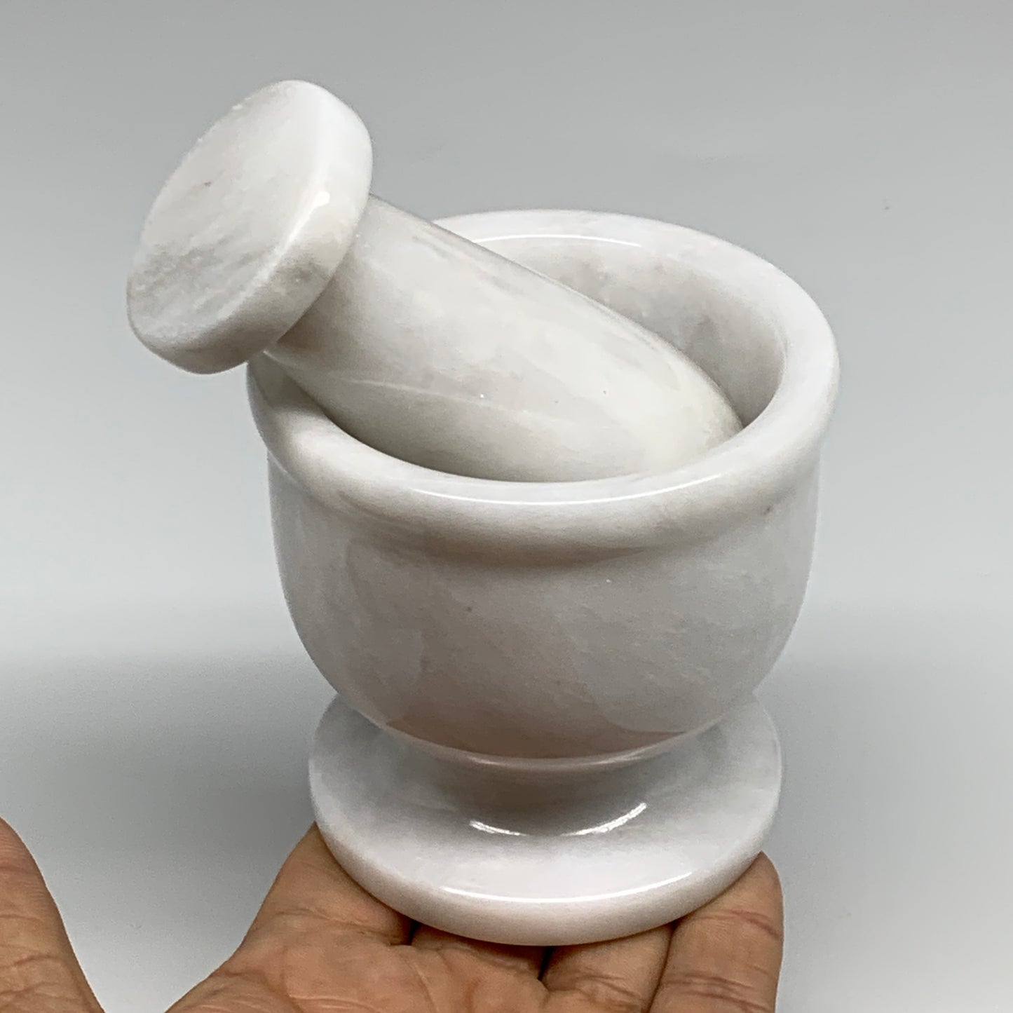 1.37 lbs, 3"x3", Natural Marble Crystal Pestle and Mortar Handmade, B32566