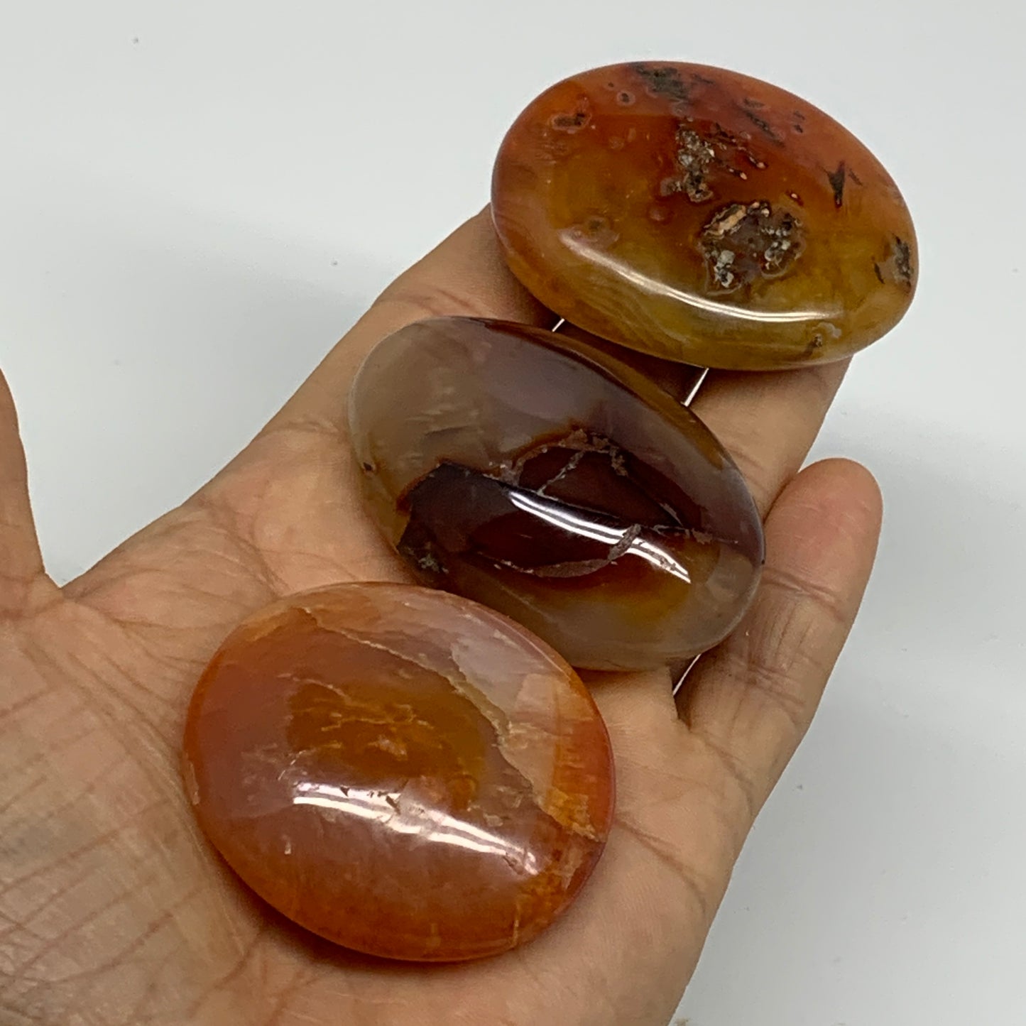 185.6g, 1.9"-2.1", 3pcs, Red Carnelian Palm-Stone Gem Crystal Polished, B37620