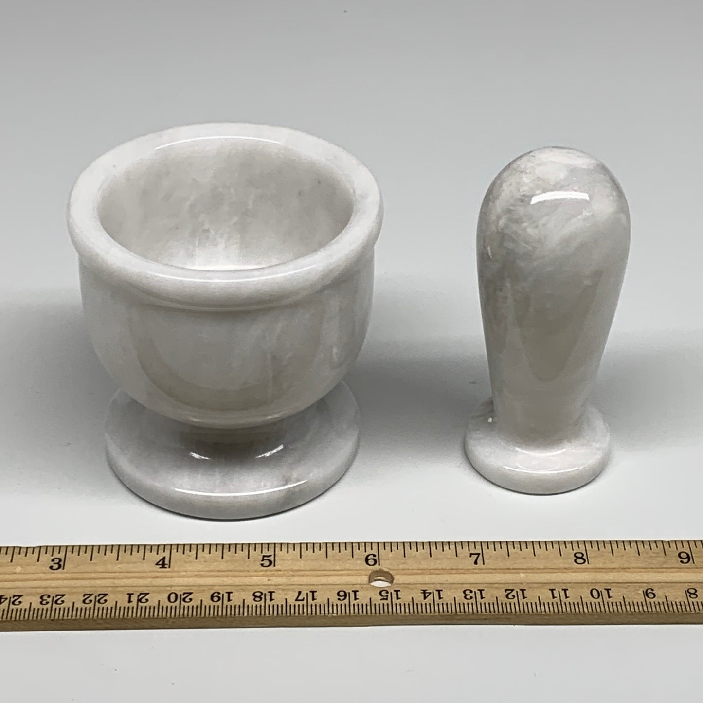 1.37 lbs, 3"x3", Natural Marble Crystal Pestle and Mortar Handmade, B32566