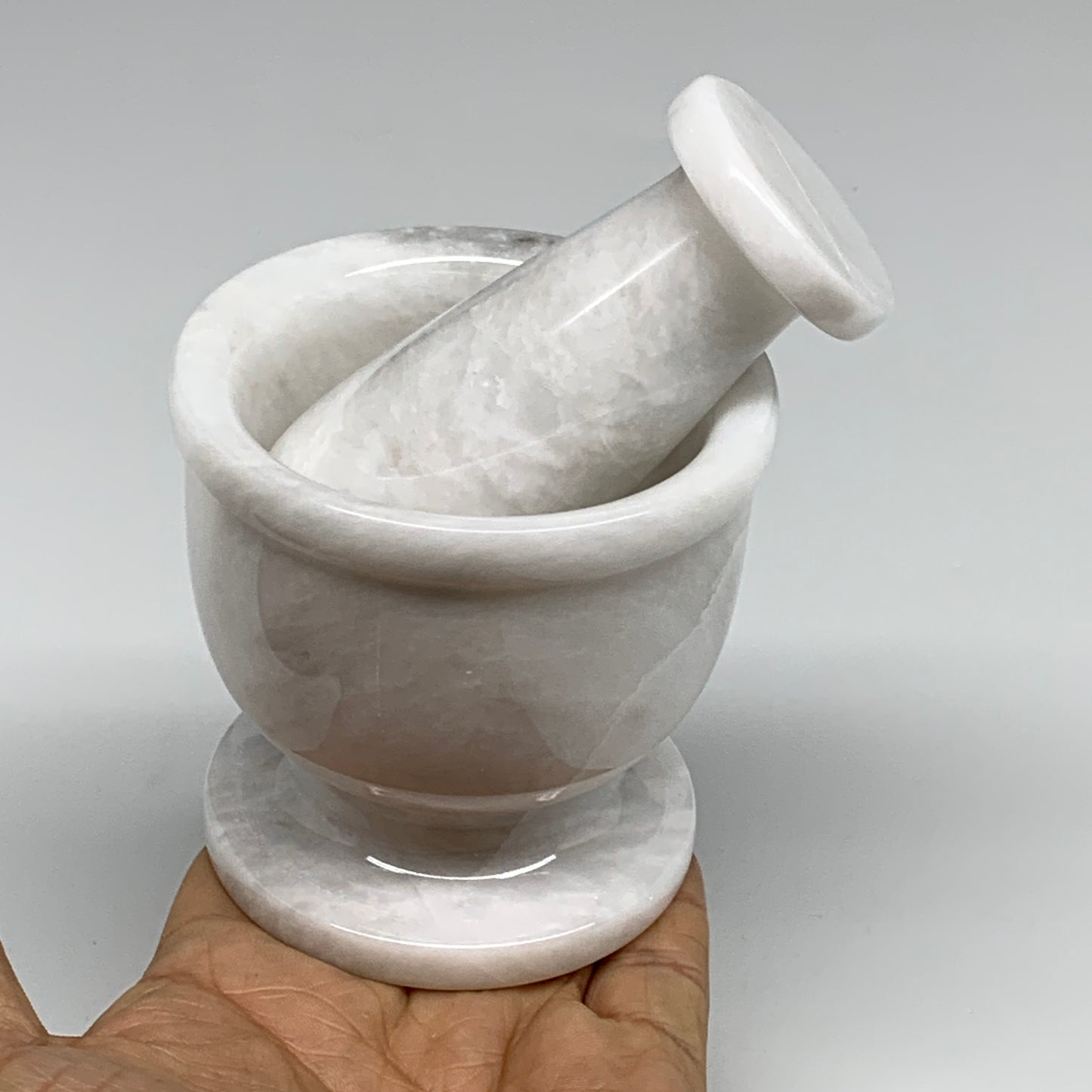 1.28 lbs, 3"x3", Natural Marble Crystal Pestle and Mortar Handmade, B32567