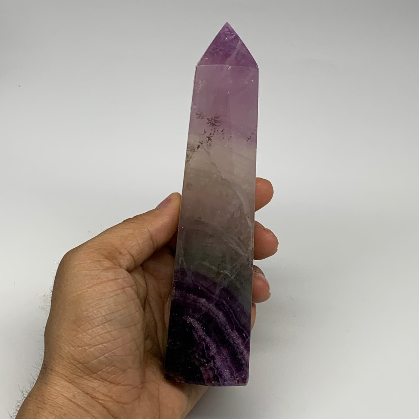 1.11 lbs, 6.4"x1.6"x1.5" Natural Fluorite Tower Obelisk Point Crystal, B29675