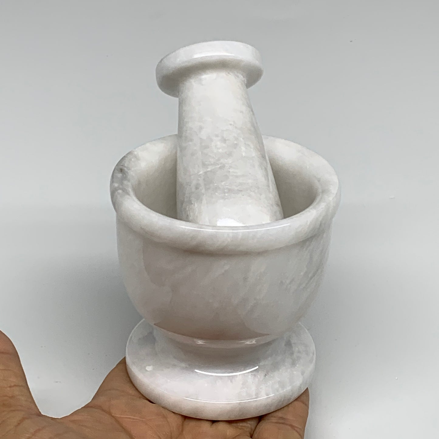 1.28 lbs, 3"x3", Natural Marble Crystal Pestle and Mortar Handmade, B32567