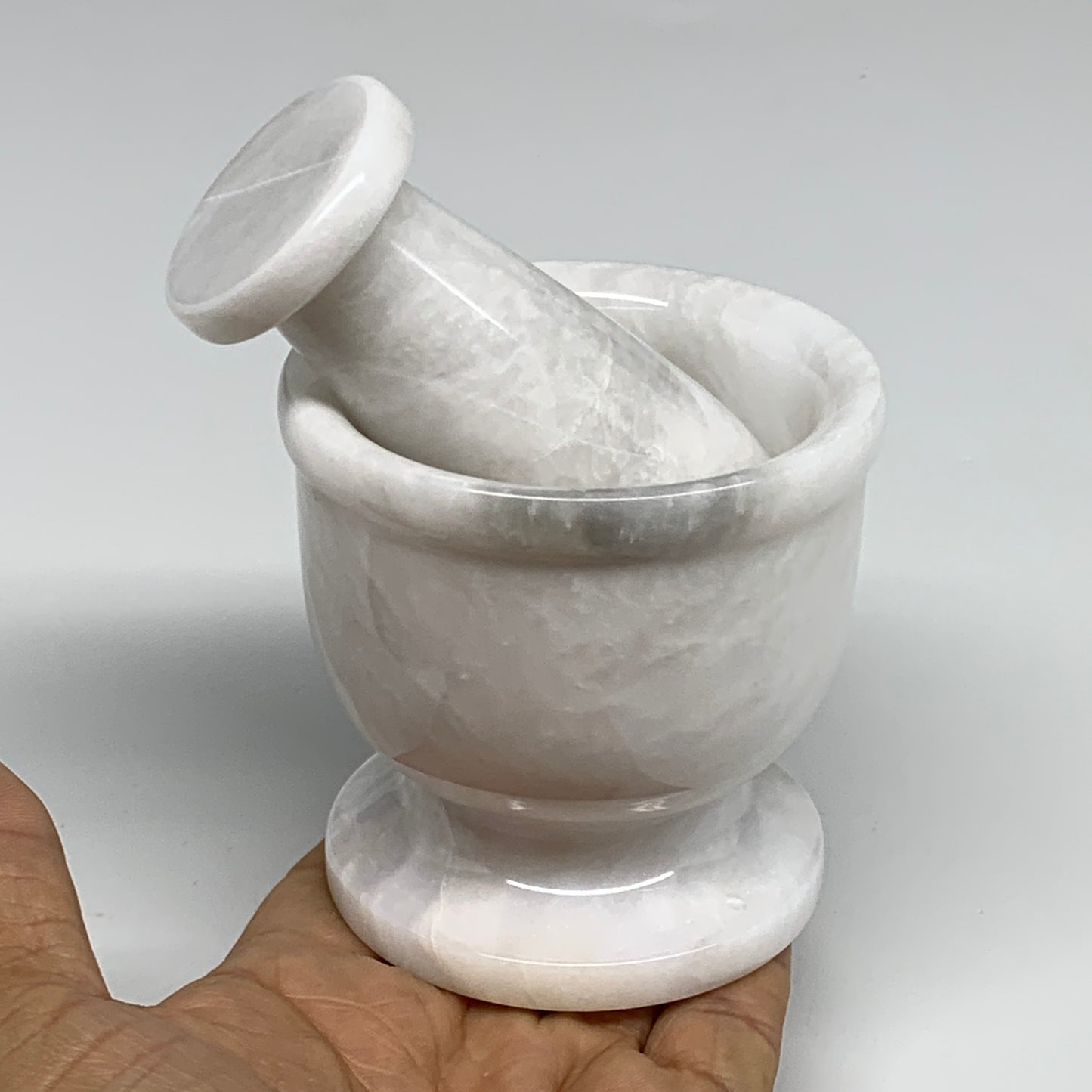 1.28 lbs, 3"x3", Natural Marble Crystal Pestle and Mortar Handmade, B32567