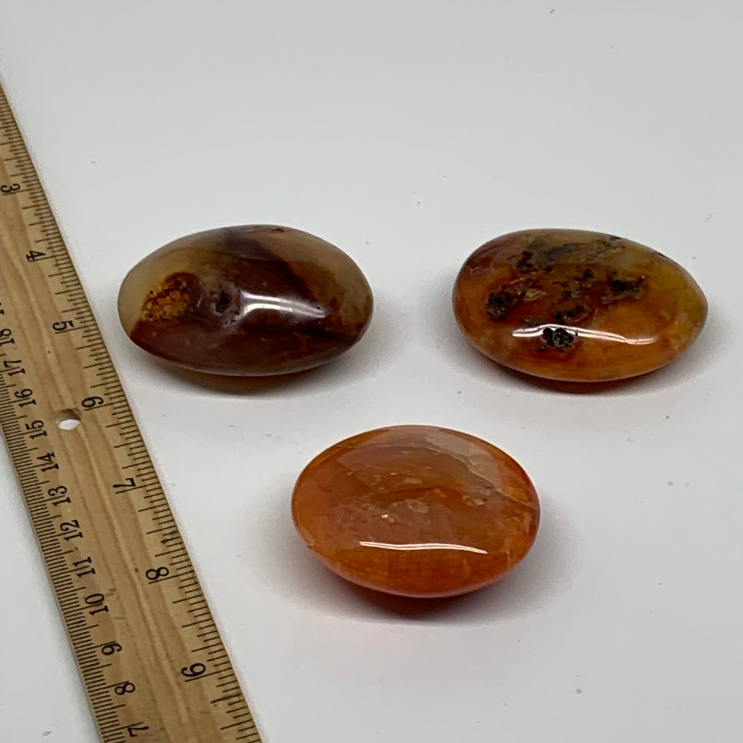 185.6g, 1.9"-2.1", 3pcs, Red Carnelian Palm-Stone Gem Crystal Polished, B37620