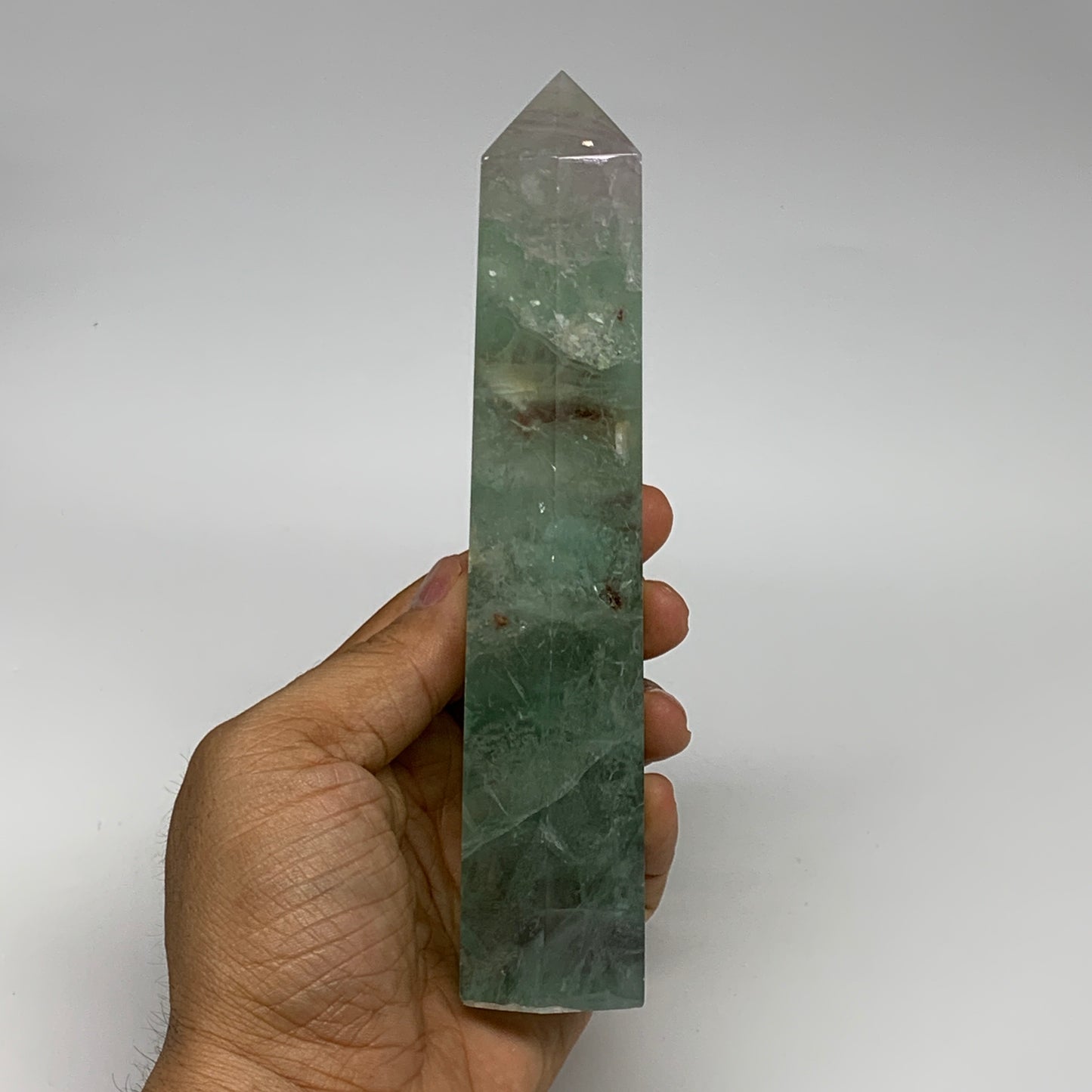 1.06 lbs,  6.5"x1.5"x1.3" Natural Fluorite Tower Obelisk Point Crystal, B29676
