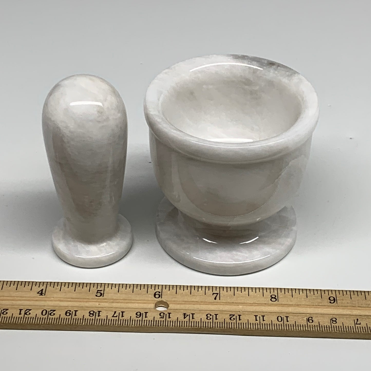 1.28 lbs, 3"x3", Natural Marble Crystal Pestle and Mortar Handmade, B32567