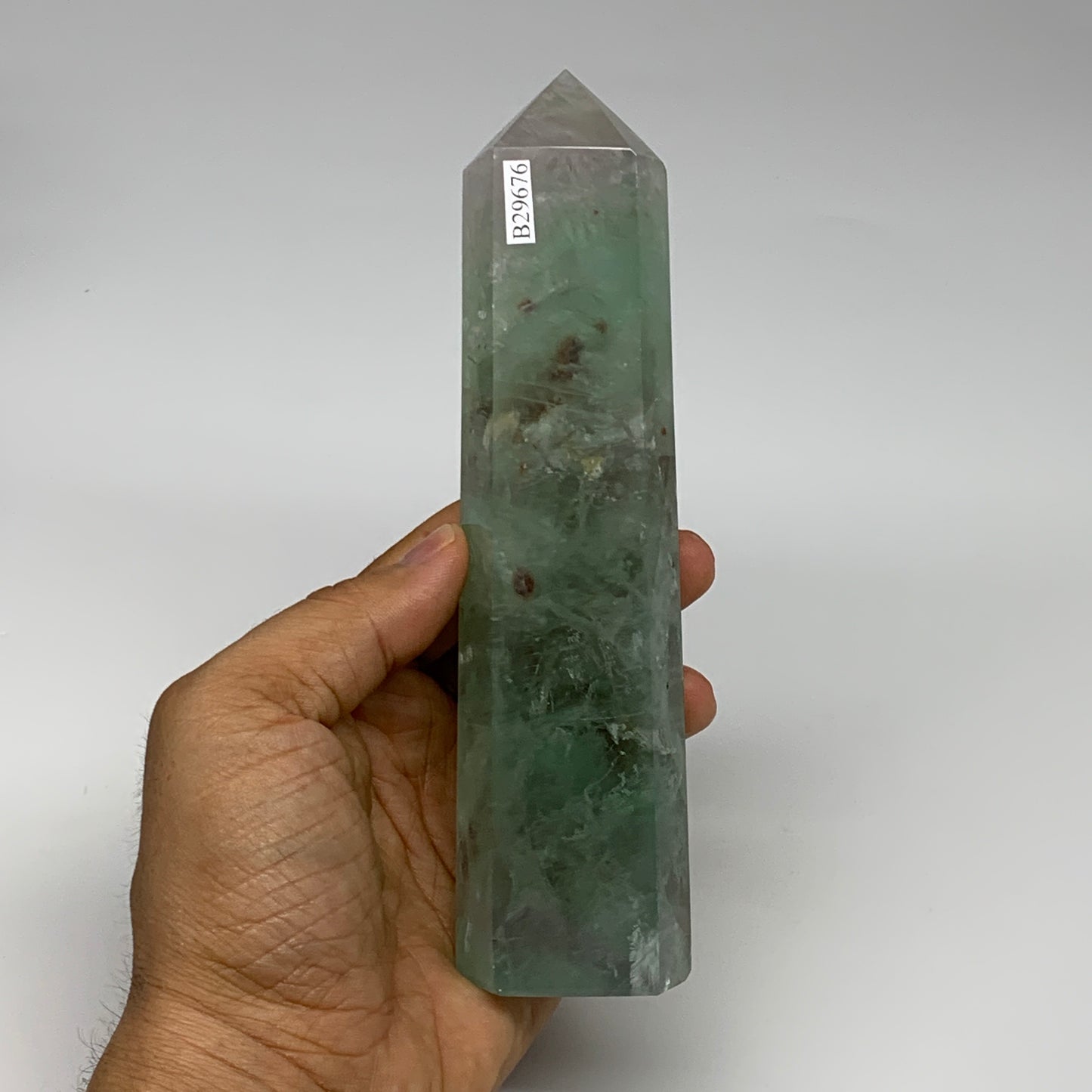 1.06 lbs,  6.5"x1.5"x1.3" Natural Fluorite Tower Obelisk Point Crystal, B29676