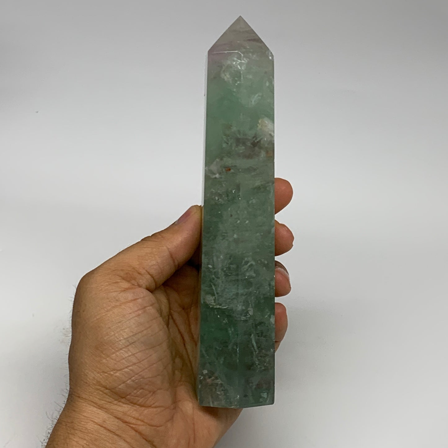 1.06 lbs,  6.5"x1.5"x1.3" Natural Fluorite Tower Obelisk Point Crystal, B29676