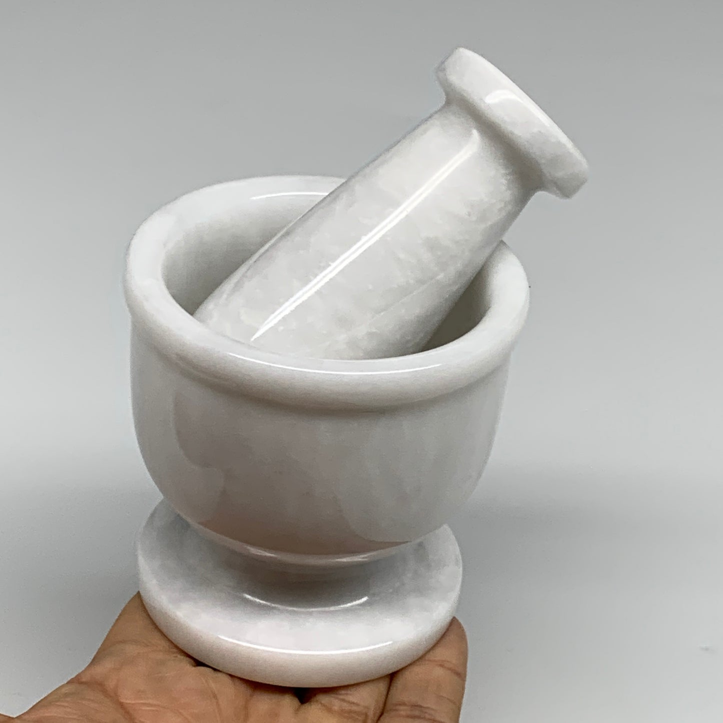 1.34 lbs, 3"x3", Natural Marble Crystal Pestle and Mortar Handmade, B32568