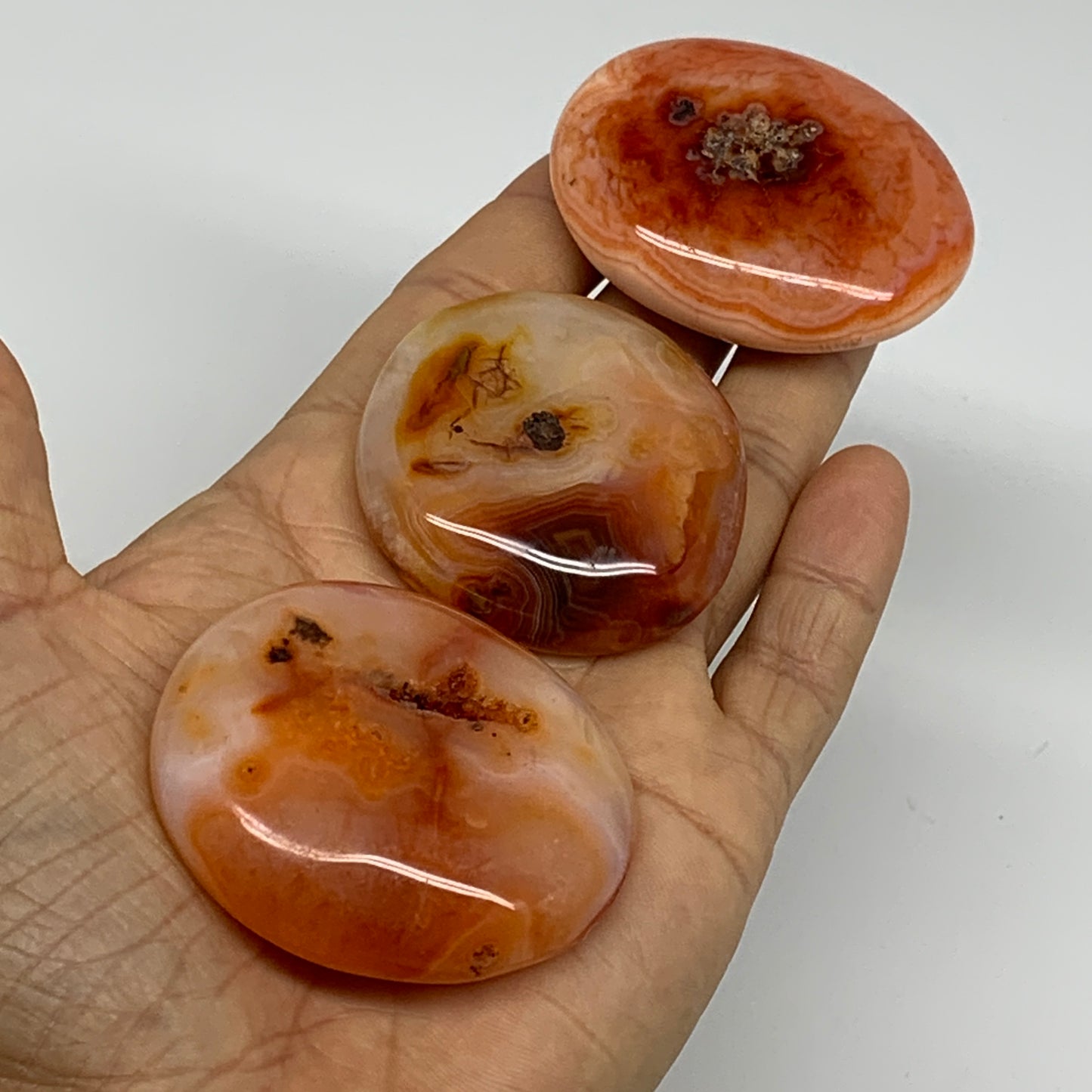 175.6g, 1.8"-2.1", 3pcs, Red Carnelian Palm-Stone Gem Crystal Polished, B37622