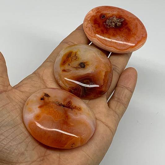 175.6g, 1.8"-2.1", 3pcs, Red Carnelian Palm-Stone Gem Crystal Polished, B37622