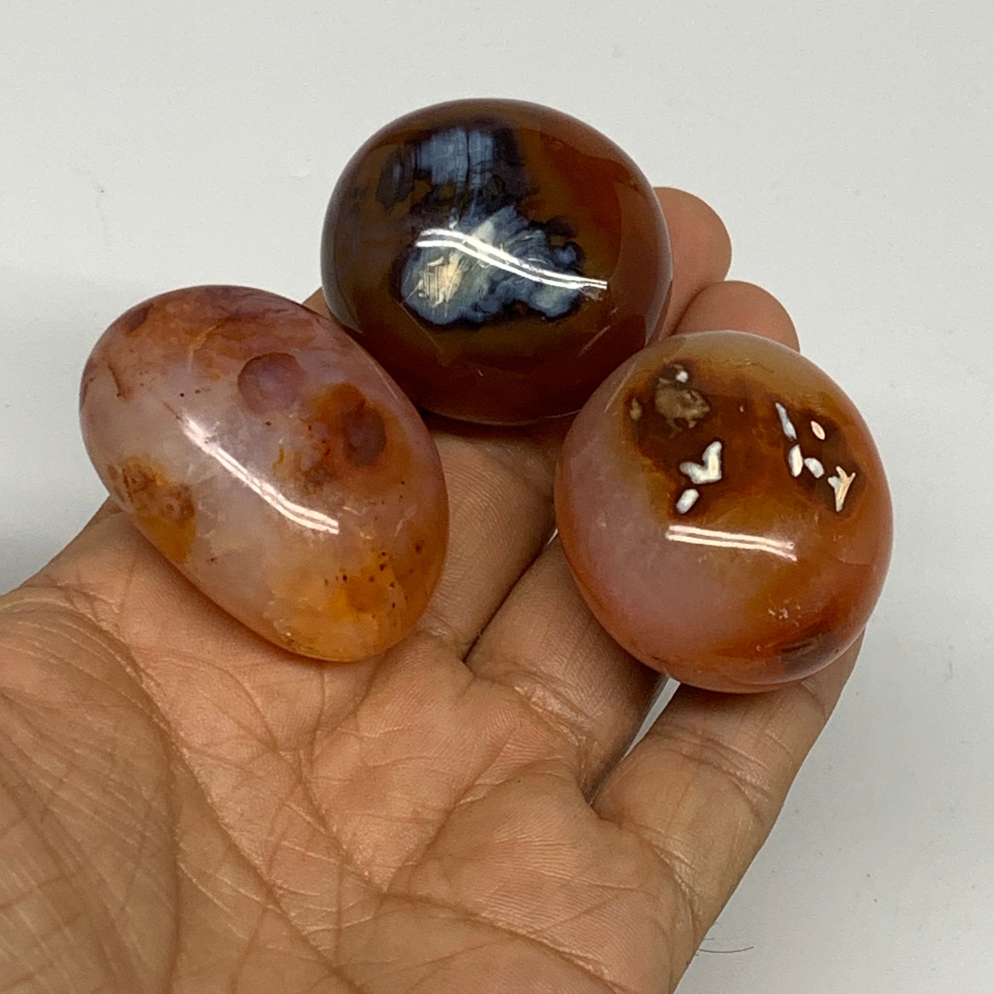 140.9g,1.5"-1.7", 3pcs, Small Red Carnelian Palm-Stone Gem Crystal Polished,B281