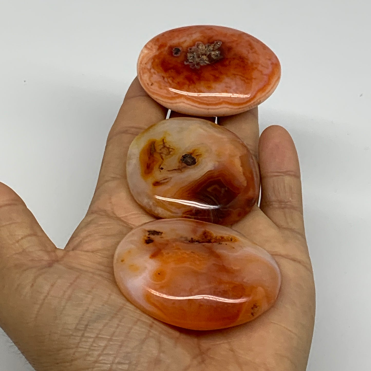 175.6g, 1.8"-2.1", 3pcs, Red Carnelian Palm-Stone Gem Crystal Polished, B37622