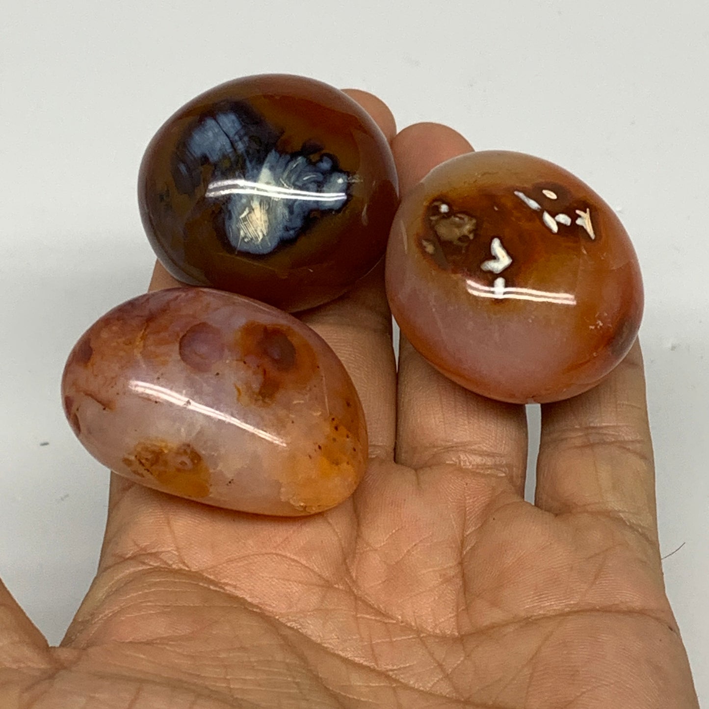140.9g,1.5"-1.7", 3pcs, Small Red Carnelian Palm-Stone Gem Crystal Polished,B281