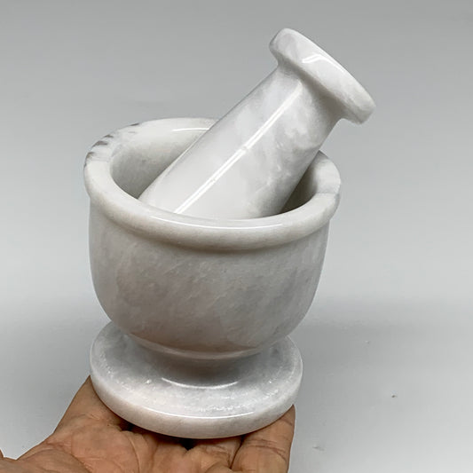 1.28 lbs, 2.9"x3", Natural Marble Crystal Pestle and Mortar Handmade, B32569