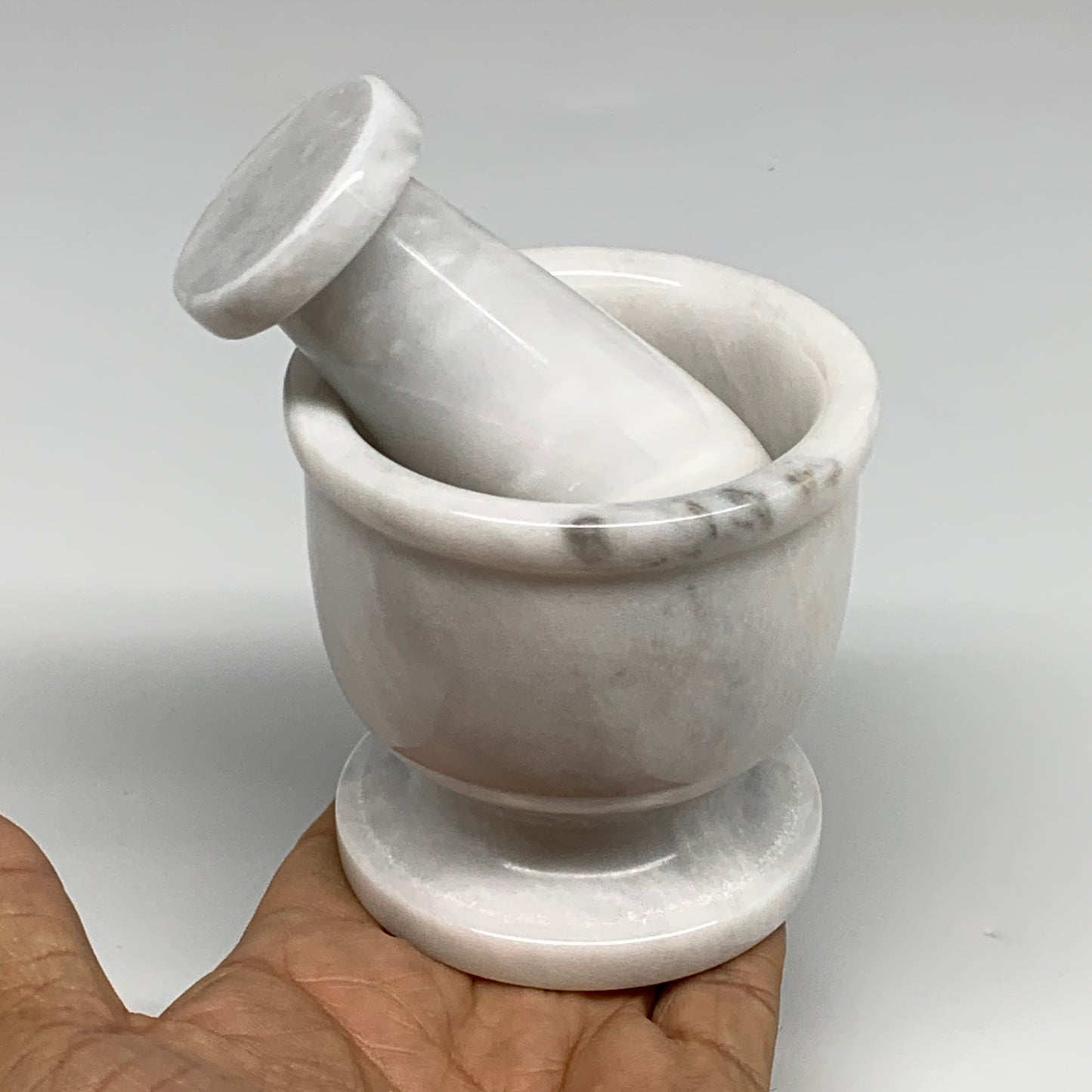 1.28 lbs, 2.9"x3", Natural Marble Crystal Pestle and Mortar Handmade, B32569