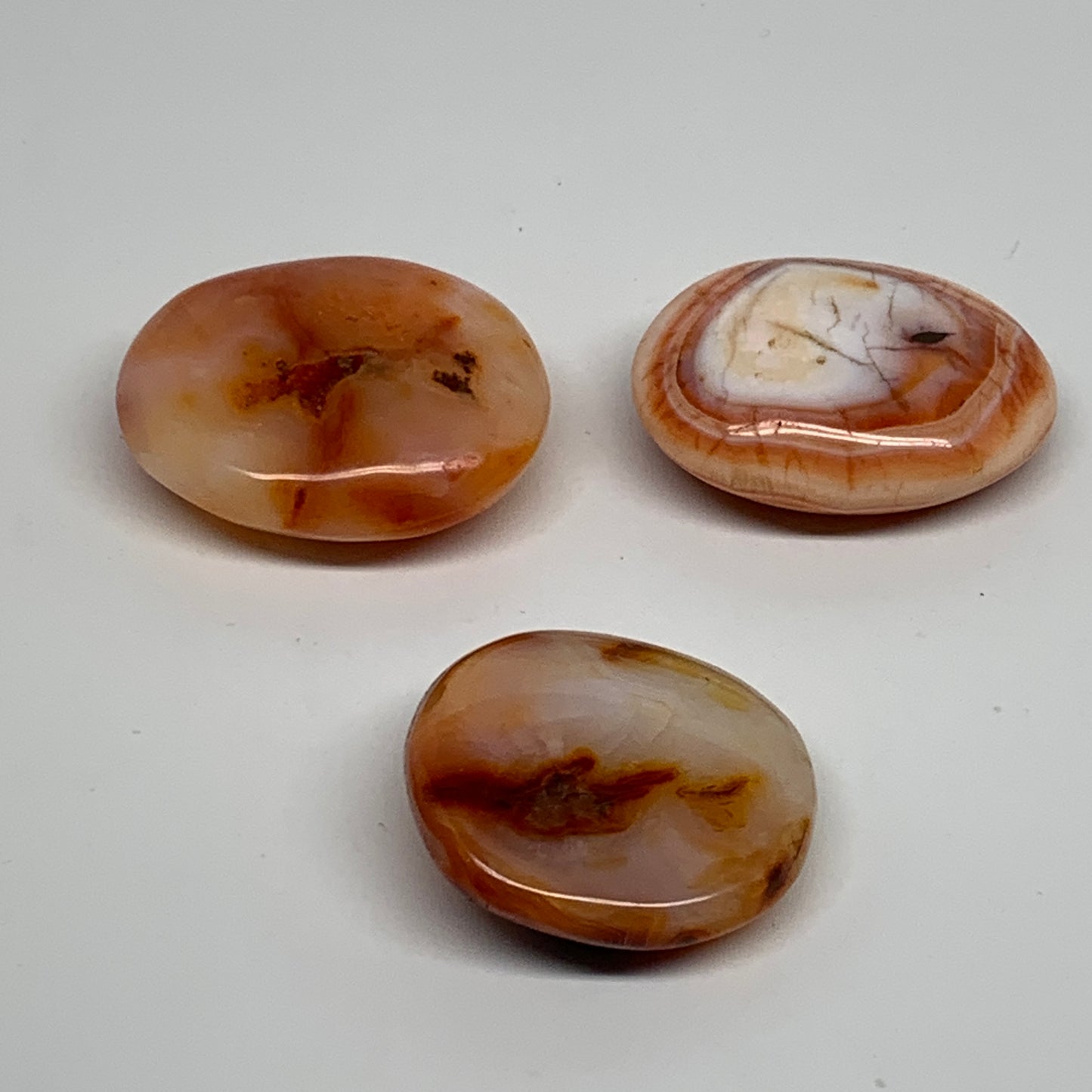 175.6g, 1.8"-2.1", 3pcs, Red Carnelian Palm-Stone Gem Crystal Polished, B37622