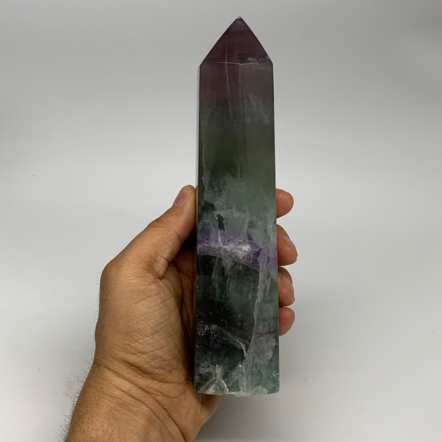 1.82 lbs,  7.2"x2"x1.7" Natural Fluorite Tower Obelisk Point Crystal, B29678