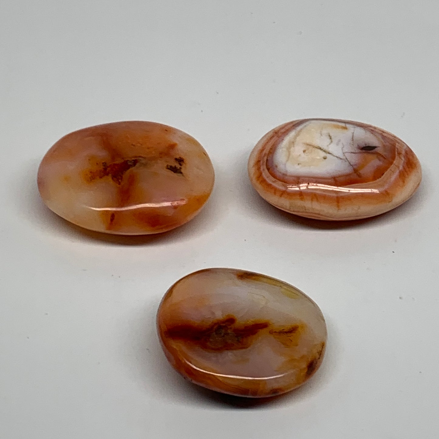 175.6g, 1.8"-2.1", 3pcs, Red Carnelian Palm-Stone Gem Crystal Polished, B37622