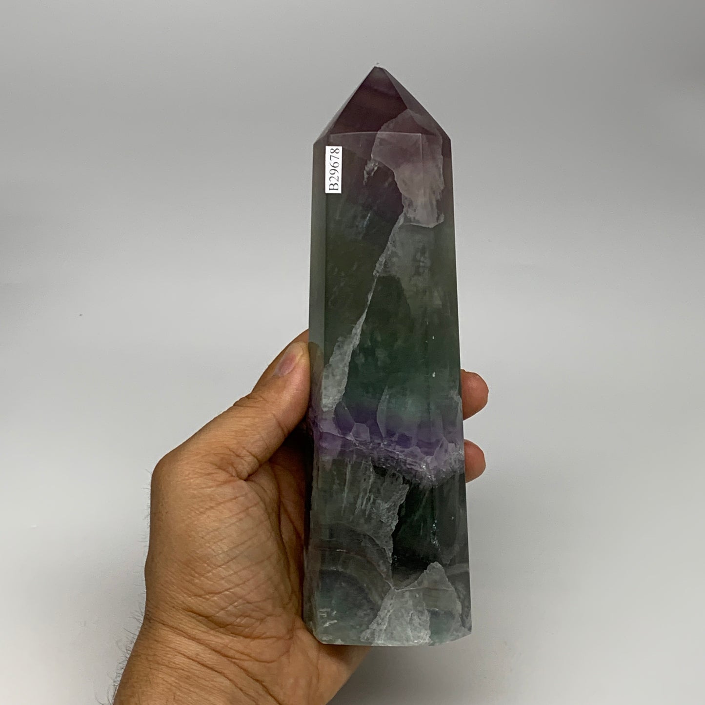 1.82 lbs,  7.2"x2"x1.7" Natural Fluorite Tower Obelisk Point Crystal, B29678