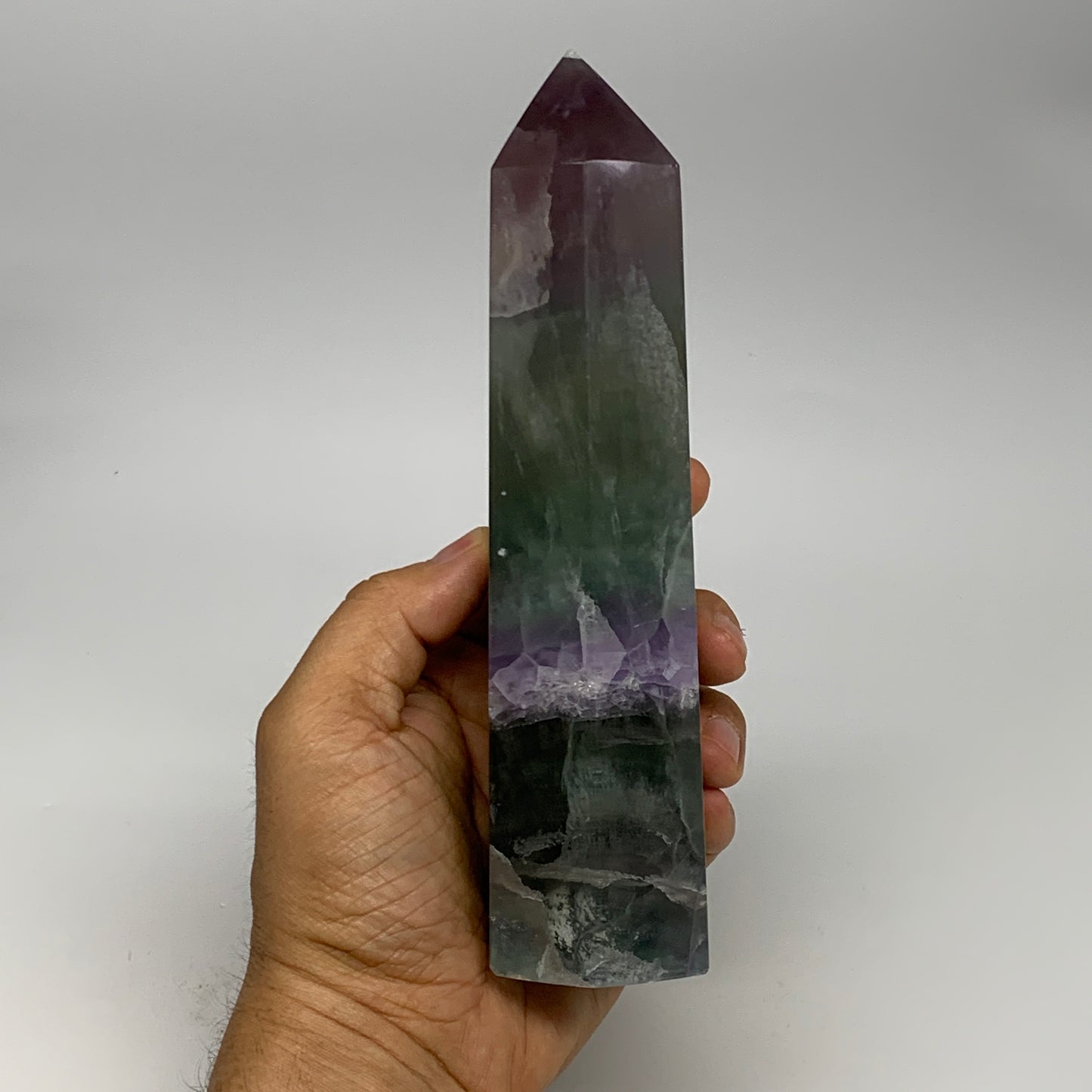 1.82 lbs,  7.2"x2"x1.7" Natural Fluorite Tower Obelisk Point Crystal, B29678