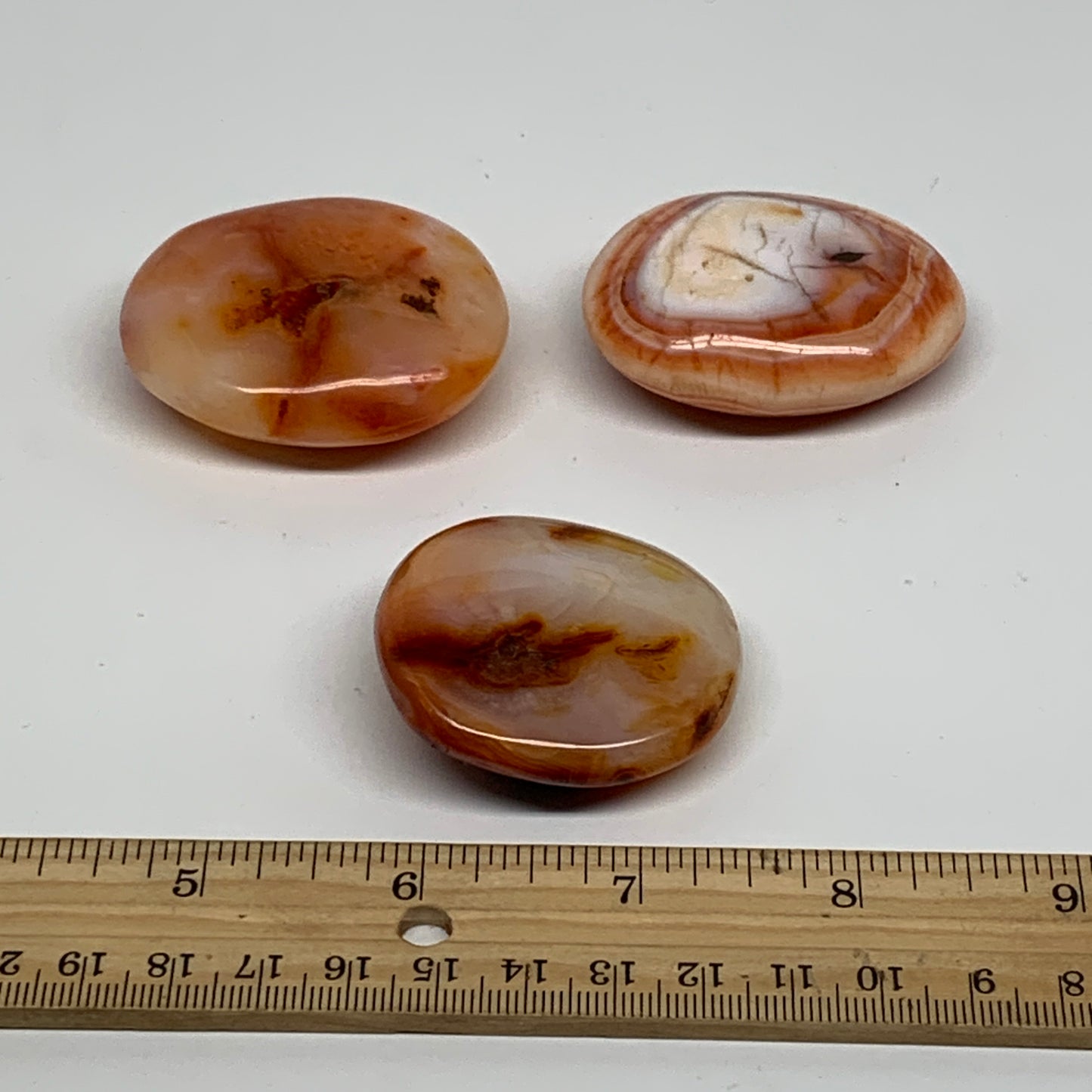 175.6g, 1.8"-2.1", 3pcs, Red Carnelian Palm-Stone Gem Crystal Polished, B37622