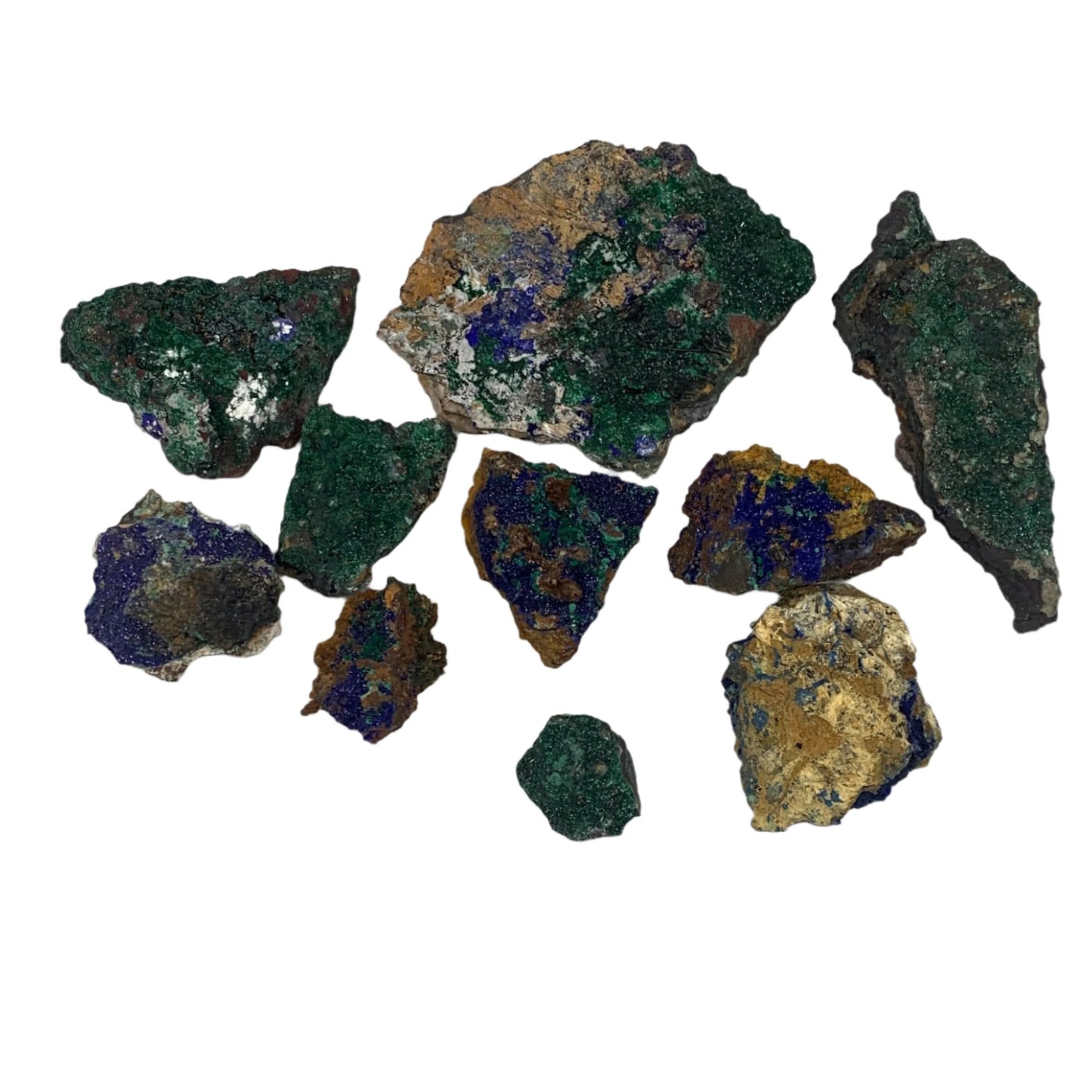 1172g, 1.1"-4.8", 10pcs Lot, Azurite Malachite Mineral Specimen @Morocco, B11284